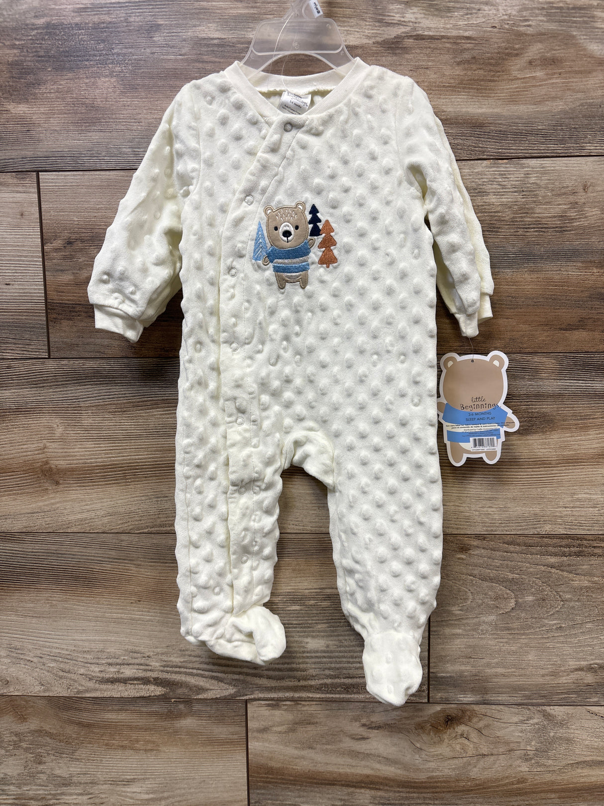 NEW Little Beginnings Bear Swiss Dot Sleep & Play White sz 3-6m
