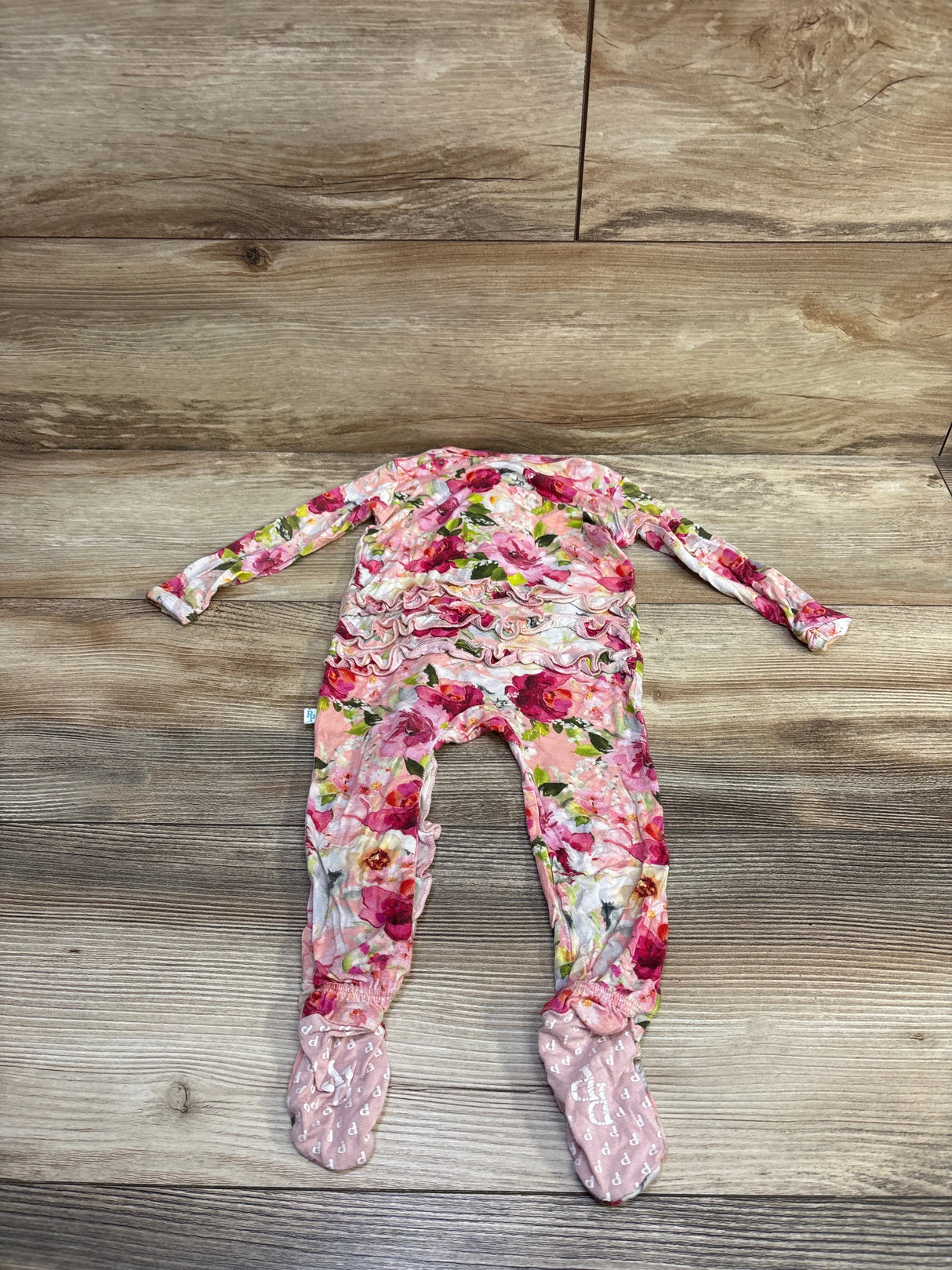 Posh P. Bamboo Floral Ruffle Footie Pink sz 3-6m