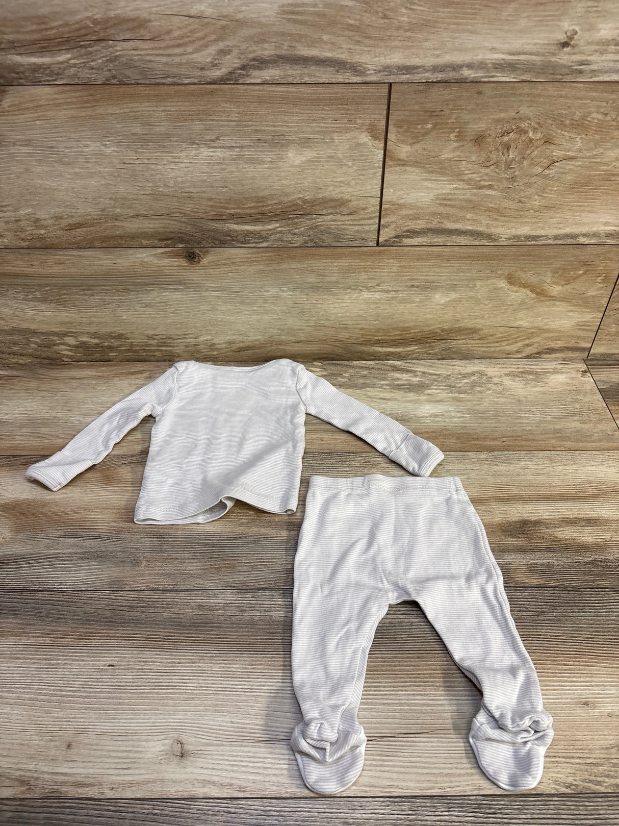 Just One You 2pc Striped Shirt & Footed Pants Set White sz 3m