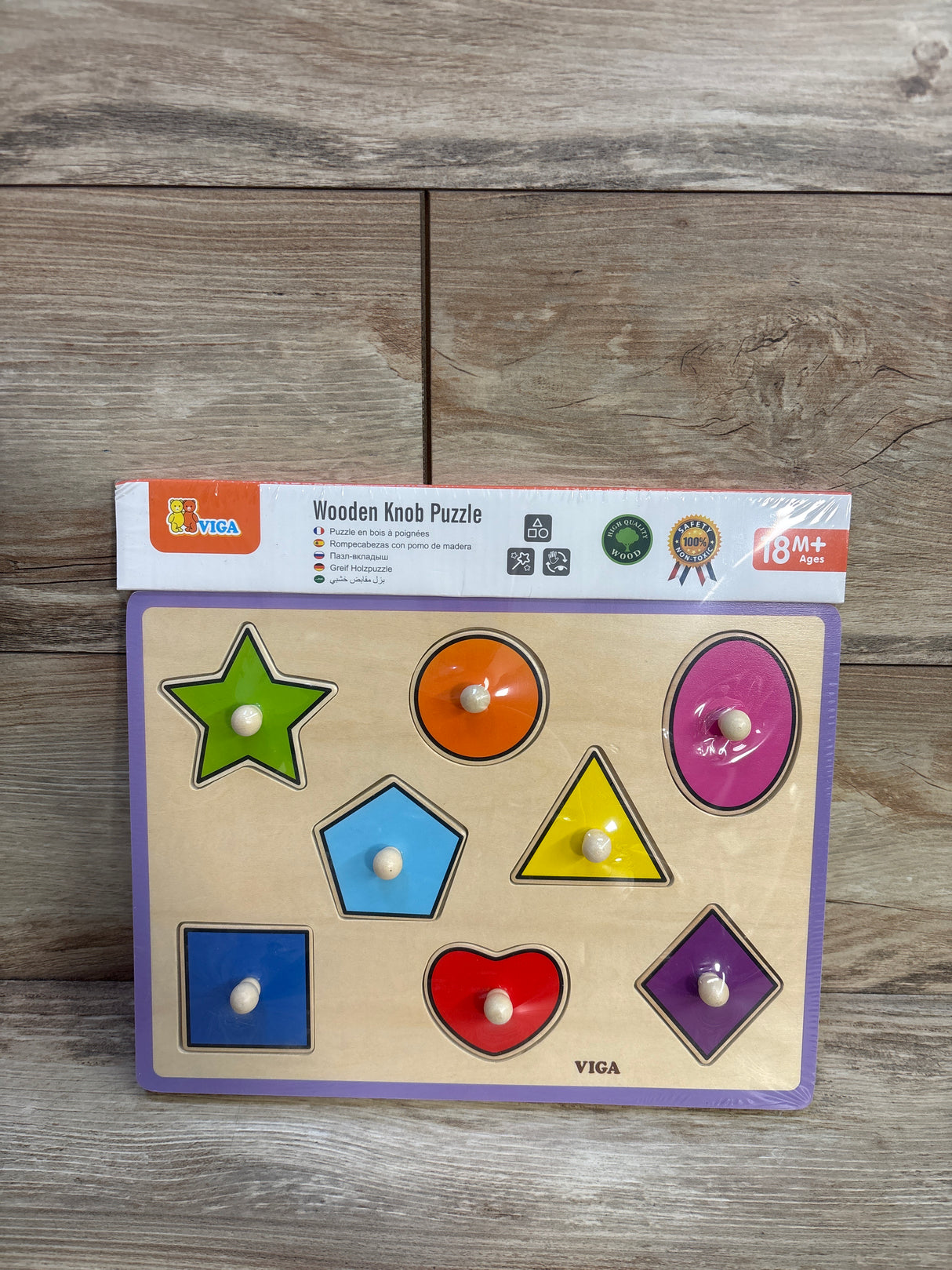 NEW Viga Wooden Knob Puzzle - Shapes 8pc