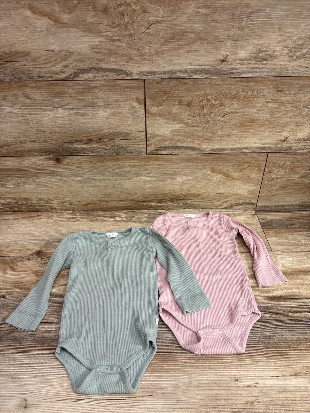 Two Me n Mommy To Be ribbed long sleeve Henley bodysuits in sage green and light pink