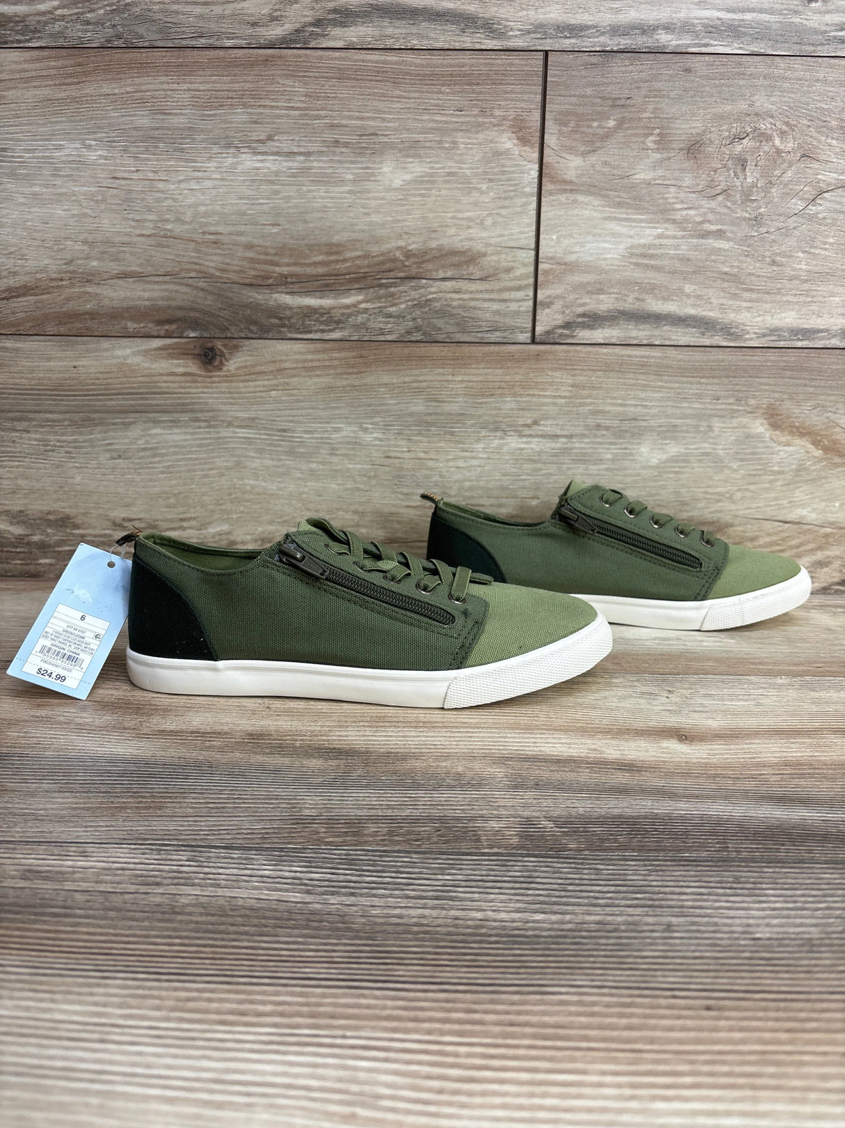 NEW Cat & Jack Lucian Double Zipper Sneakers Green sz 6Y