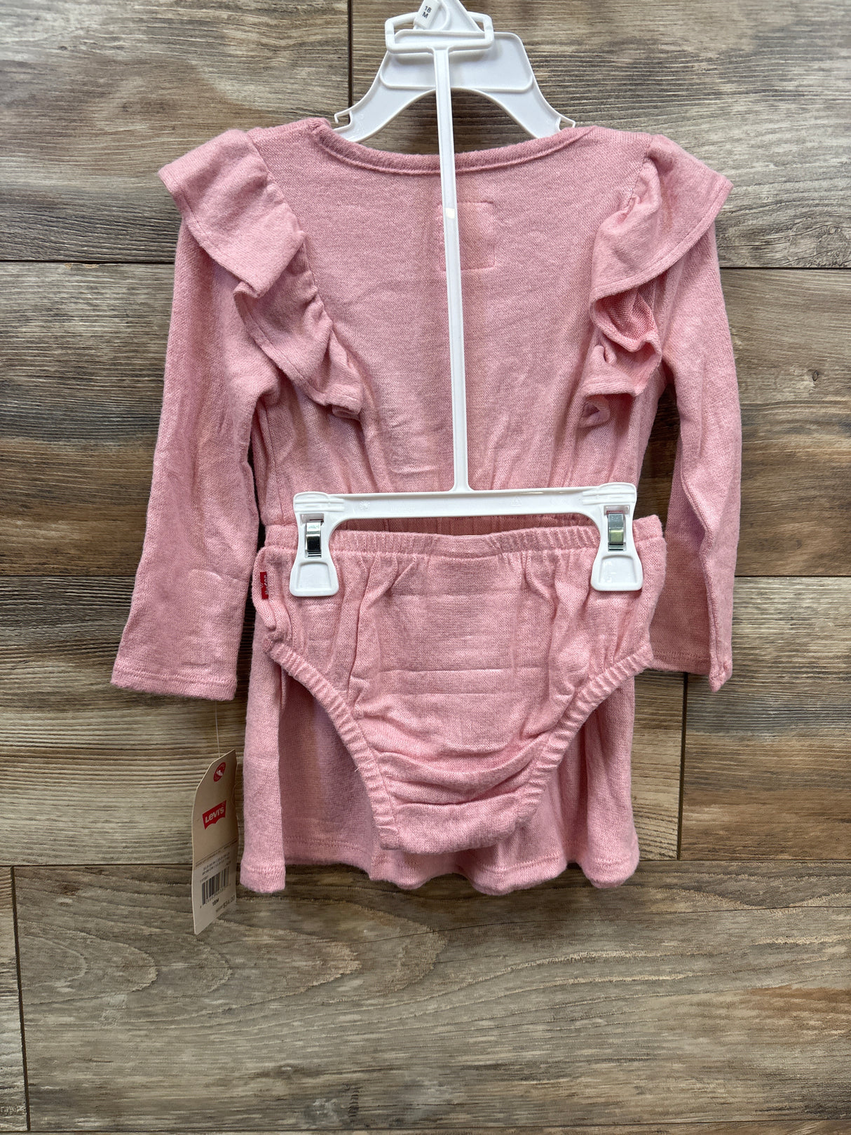 NEW Levi's 2pc Ruffled Long Sleeve Dress & Bloomers Pink sz 18m