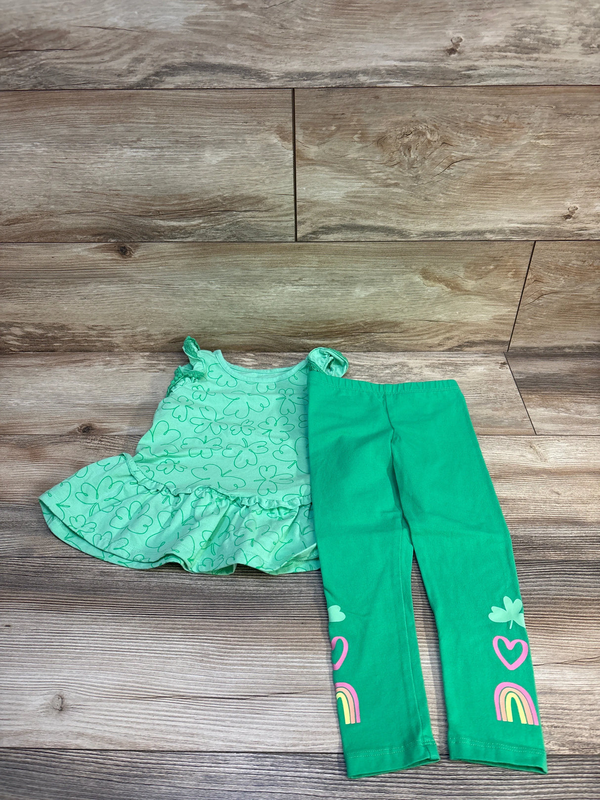 Cat & Jack 2pc Shamrock Peplum Shirt & Bottom sz Set Green sz 3T