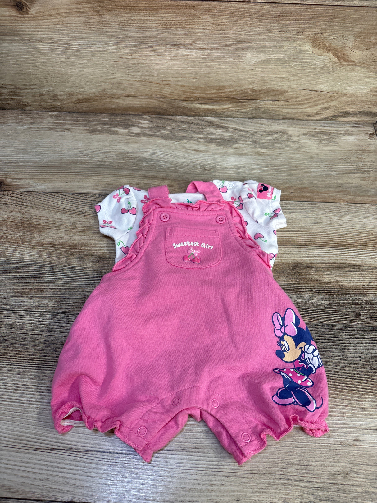 Disney Baby 2pc Minnie Mouse Shortall Set White sz 0-3m
