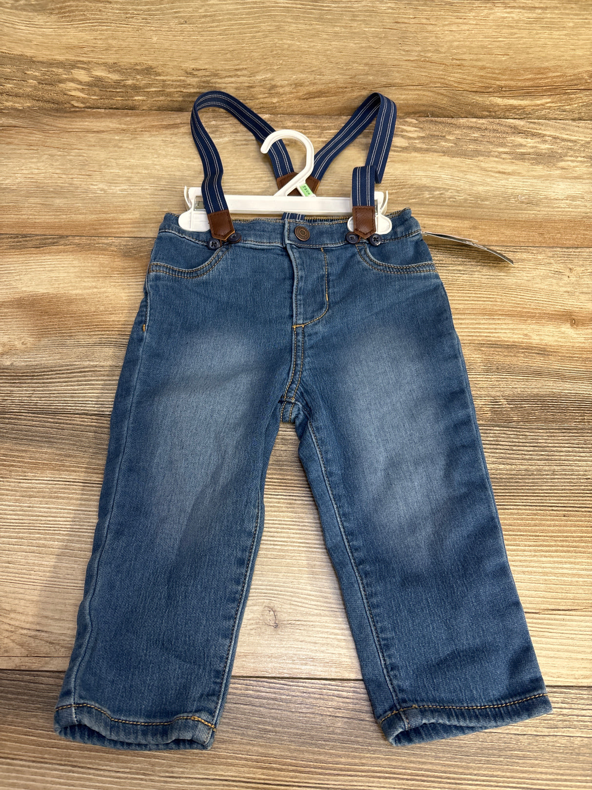 NEW Oshkosh Baby Knit-Denim Suspender Pants Blue sz 18m