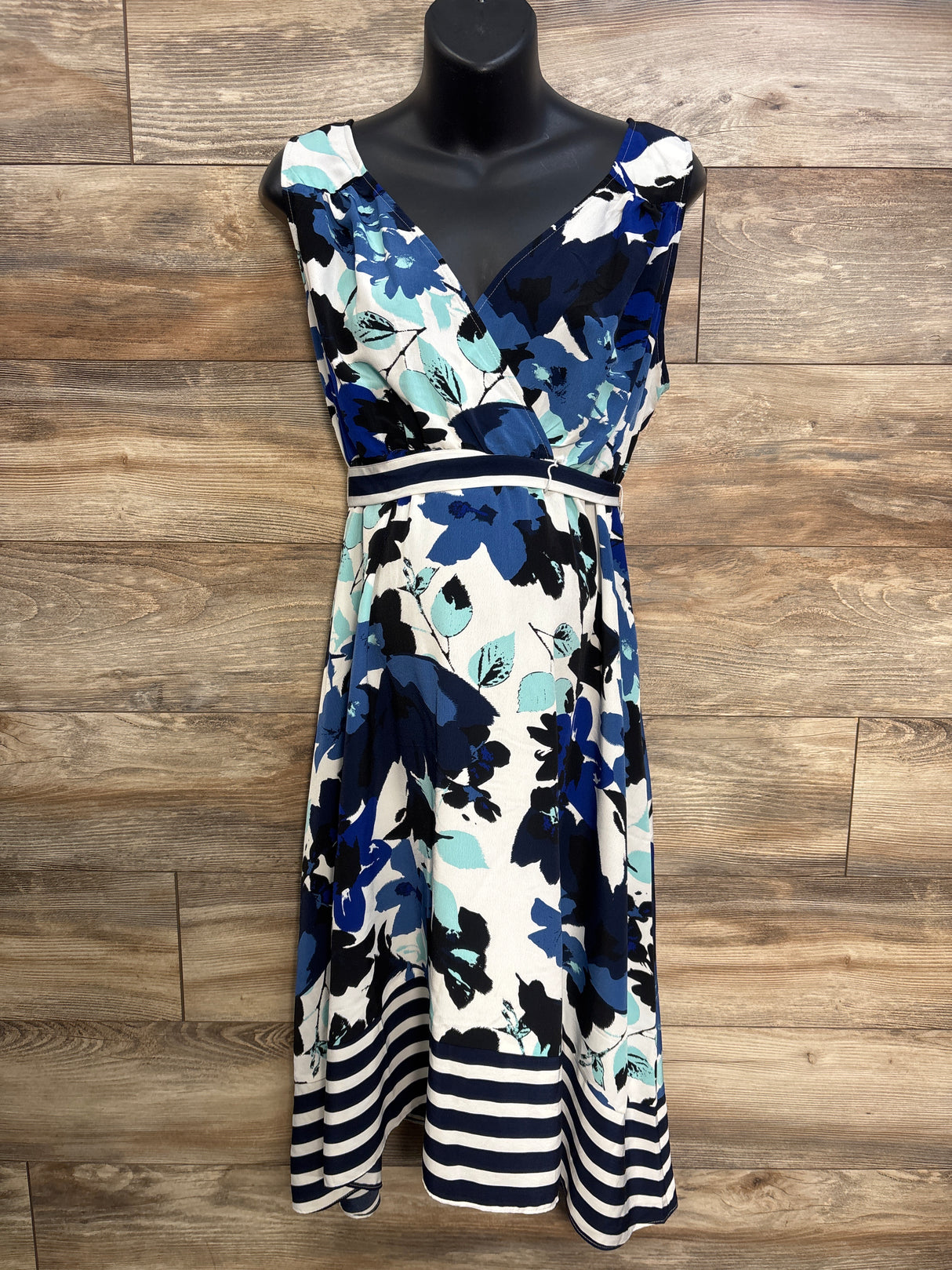 Motherhood Maternity Sleeveless Waist-Tie Floral Dress Blue sz XL