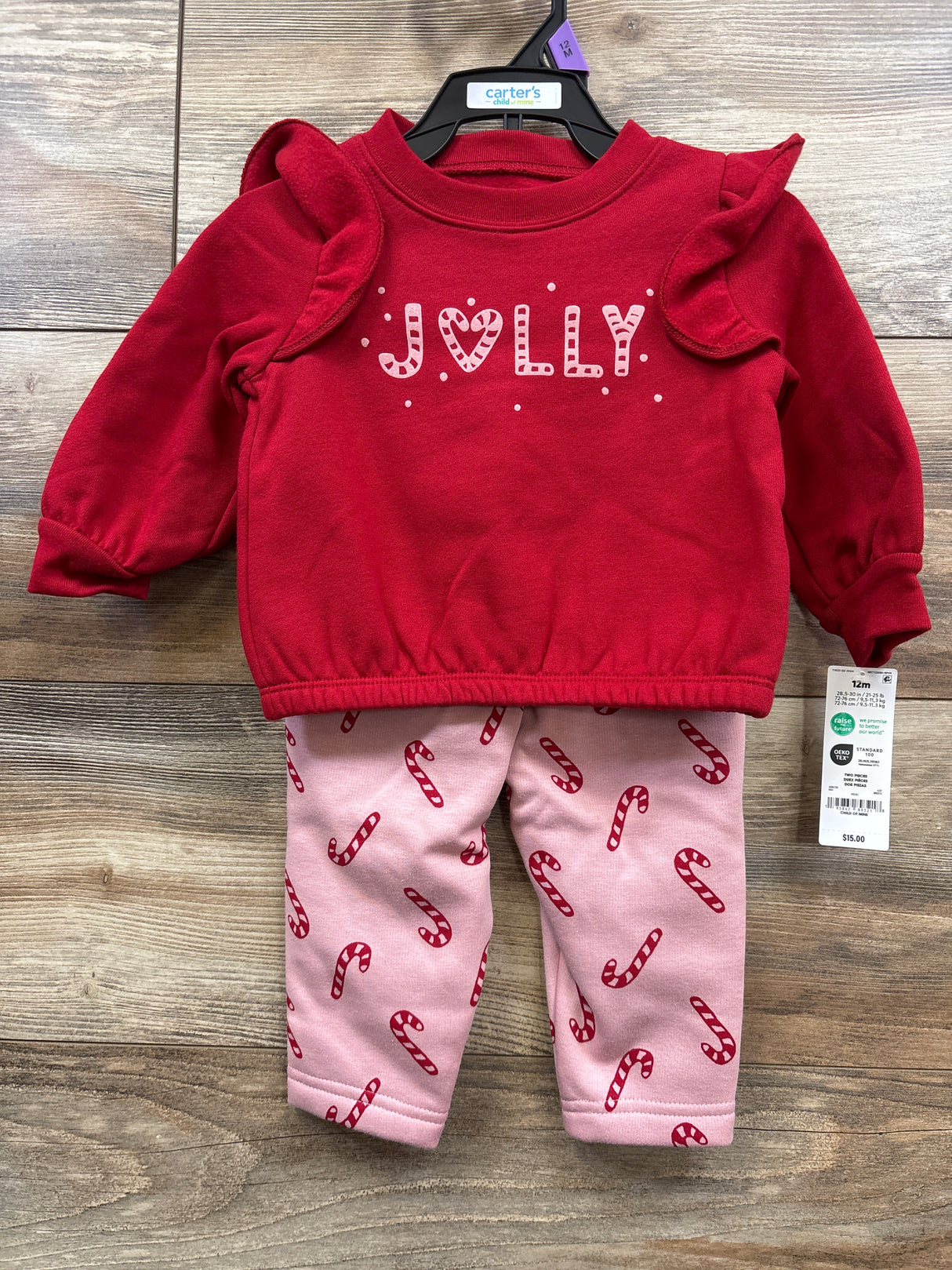NEW Child Of Mine 2pc Candy Cane Sweatshirt & Joggers Red sz 12m