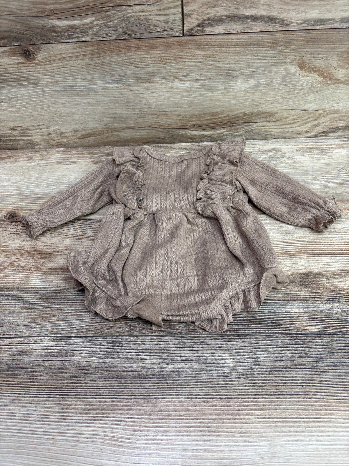 Generic Knit Long Sleeve Bow Bubble Romper Tan sz 0-3m
