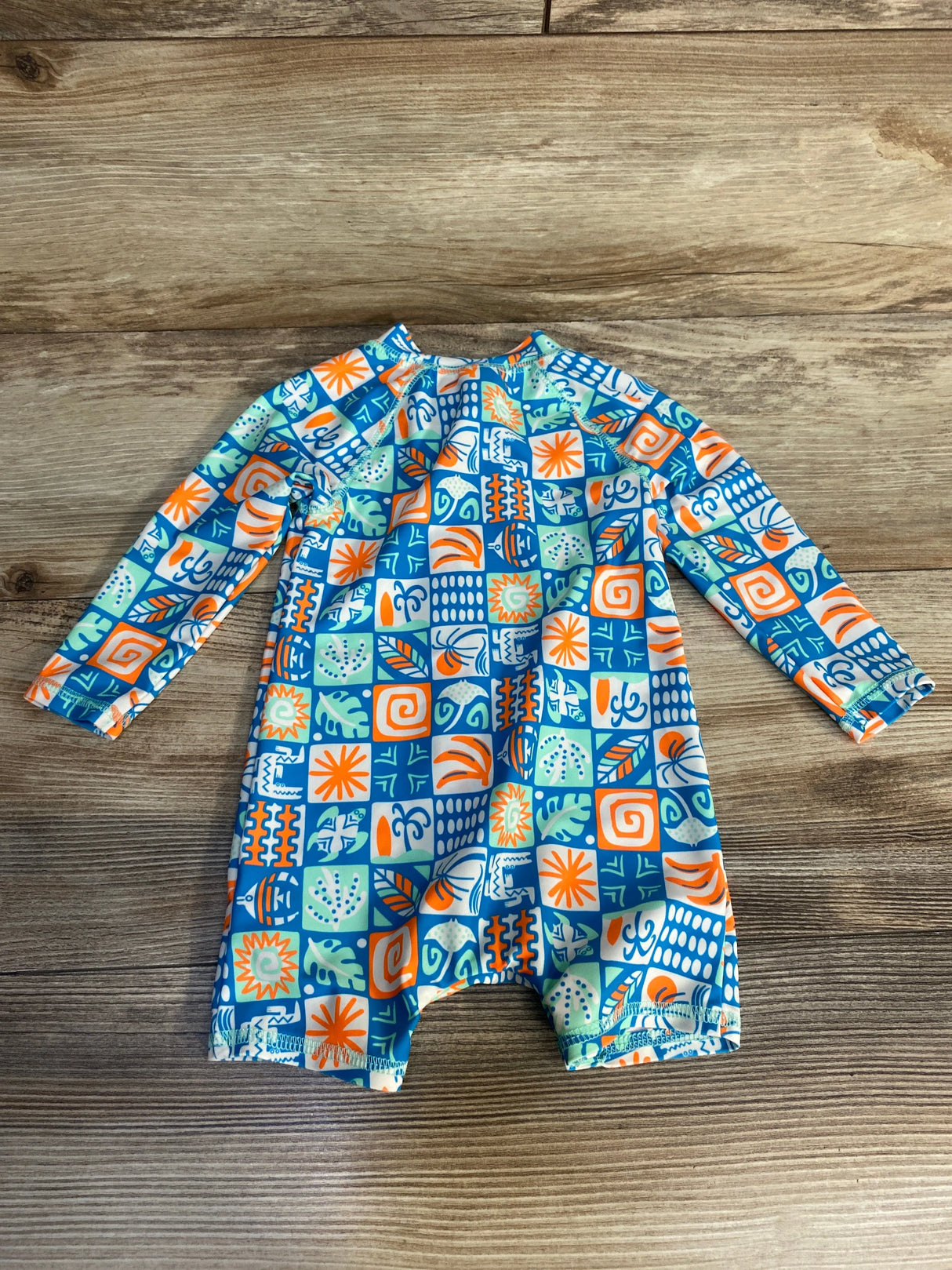 Old Navy Long Sleeve Rashguard 1pc Swimsuit Blue/Orange sz 6-12m