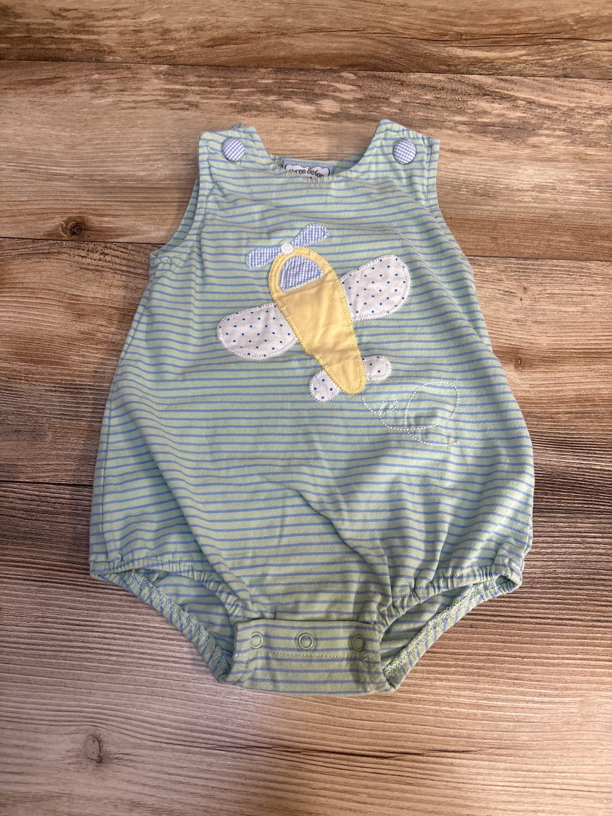 Three Sisters Airplane Tank Romper Green sz 18m