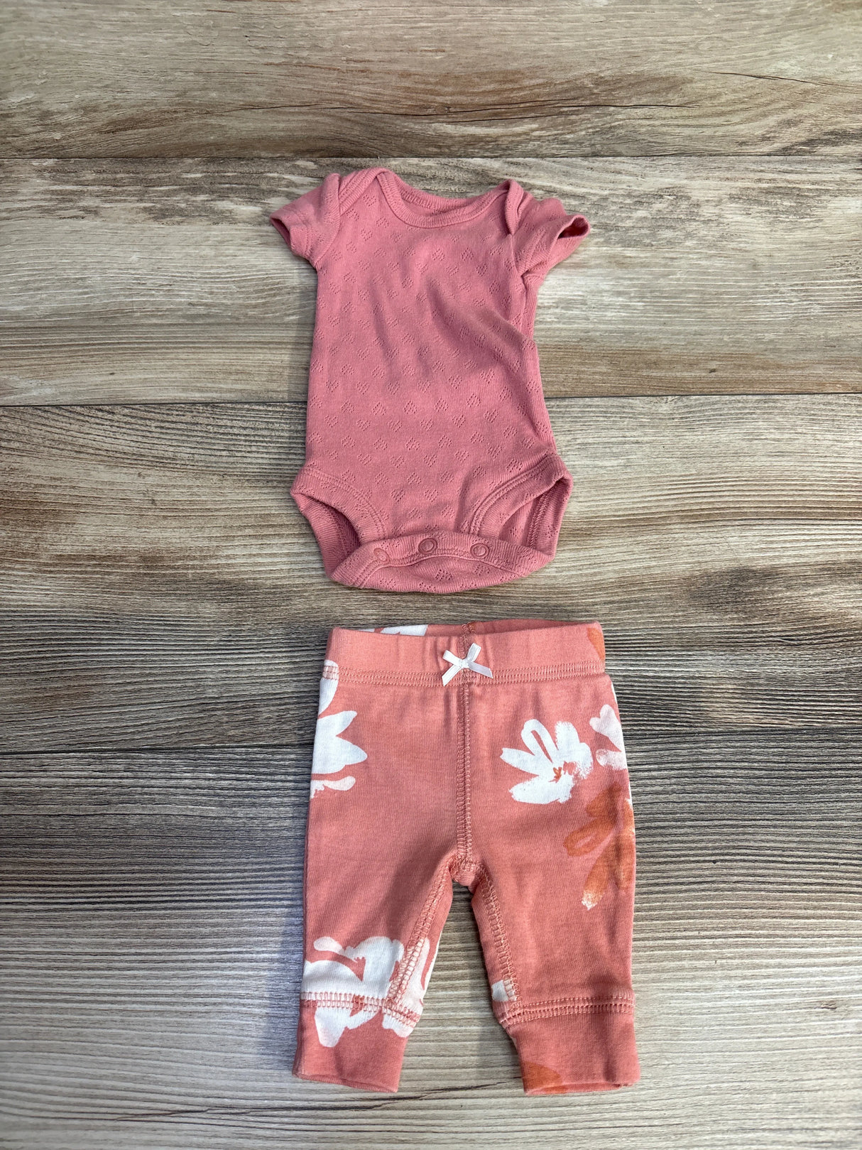 Carter's 2pc Heart Print Eyelet Trim Bodysuit & Pants Set Pink sz Preemie
