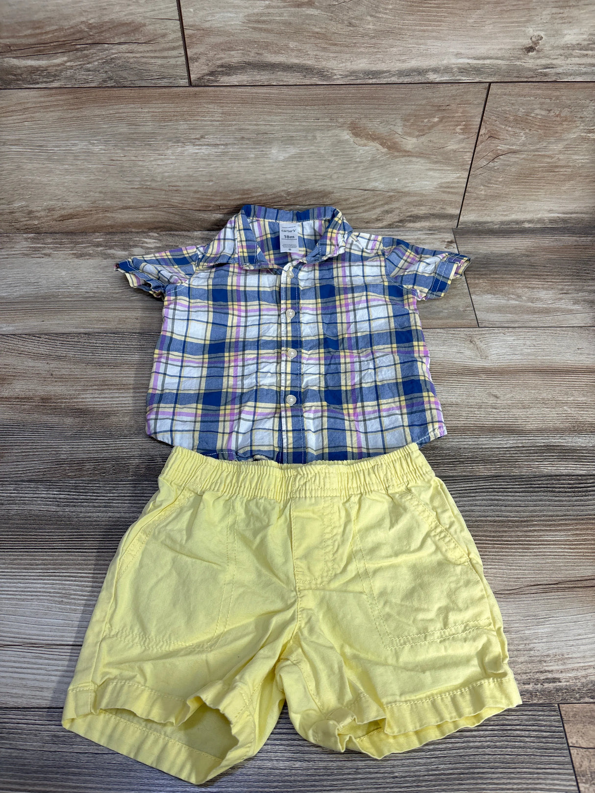 Carter's 2pc Button Up Shirt and Short Set Blue sz 18m