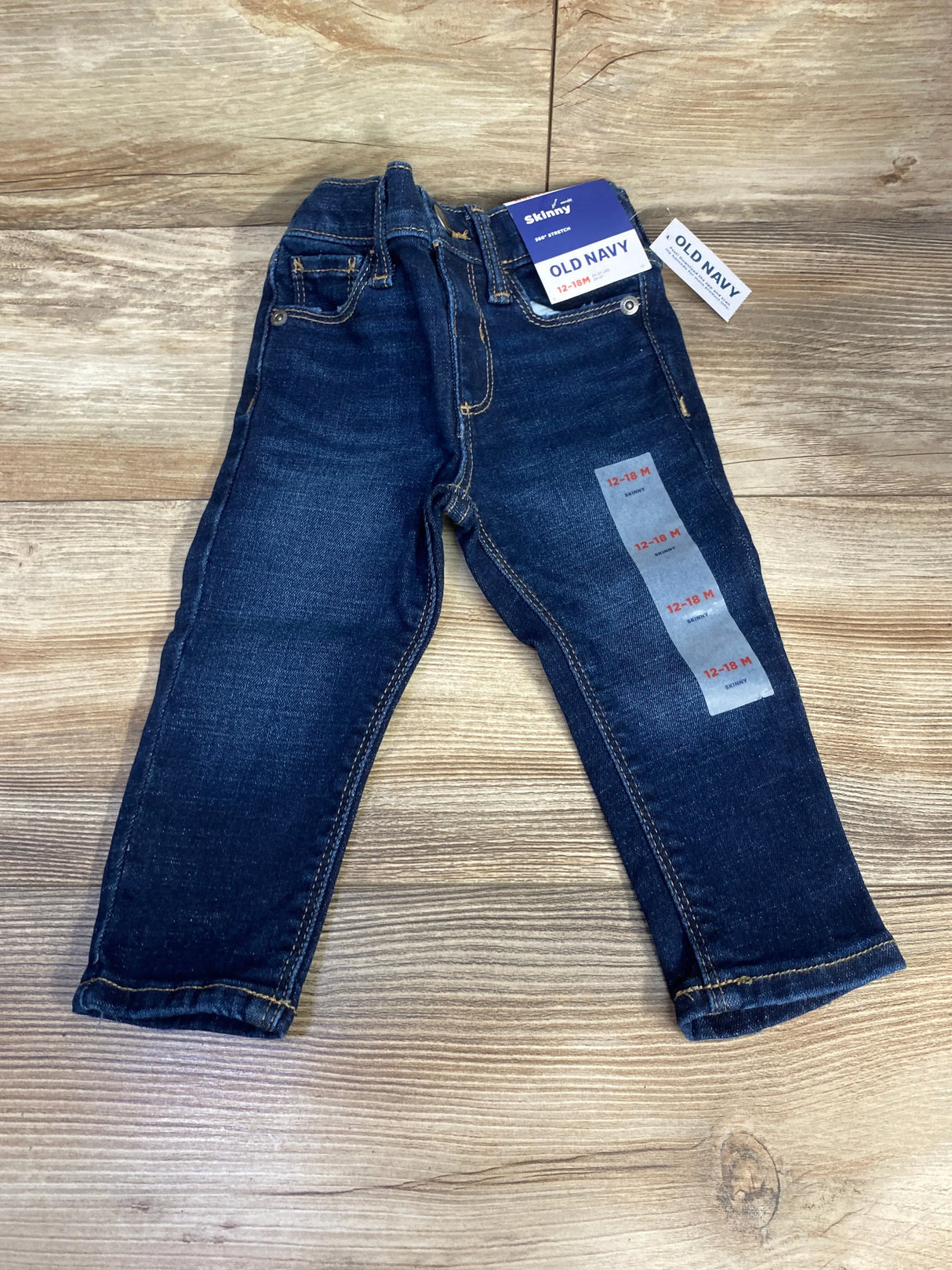 Old Navy skinny toddler jeans 12-18 months, dark wash denim, kids clothing, flat lay