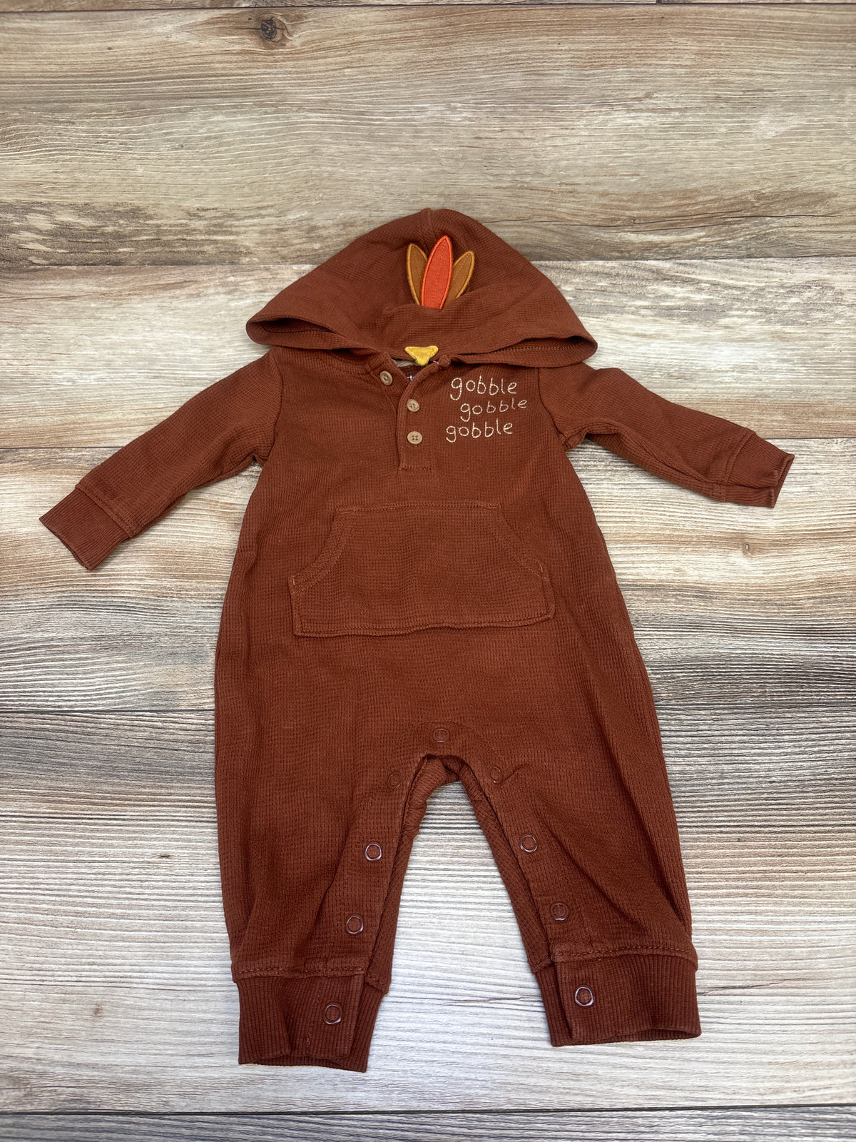 Carter's Waffle Knit Gobble Gobble Gobble Hooded Coverall Brown sz 3m