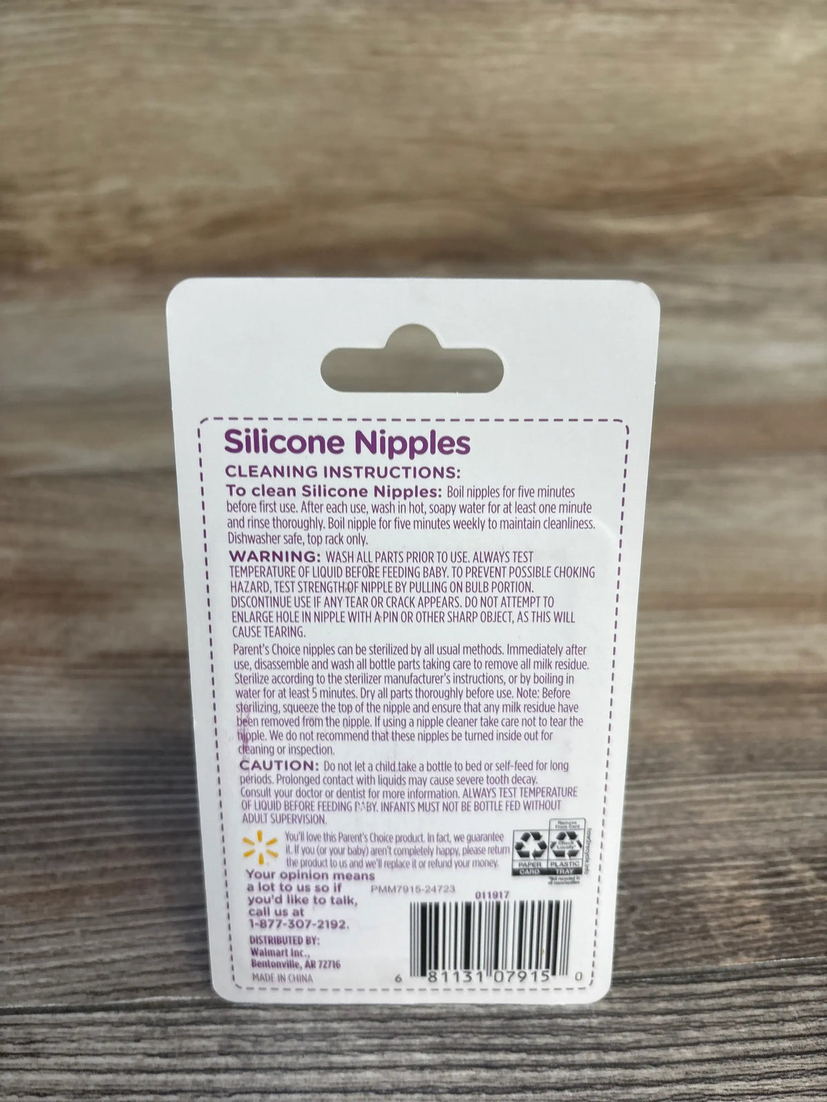 Back of silicone nipples packaging with cleaning instructions and safety warnings