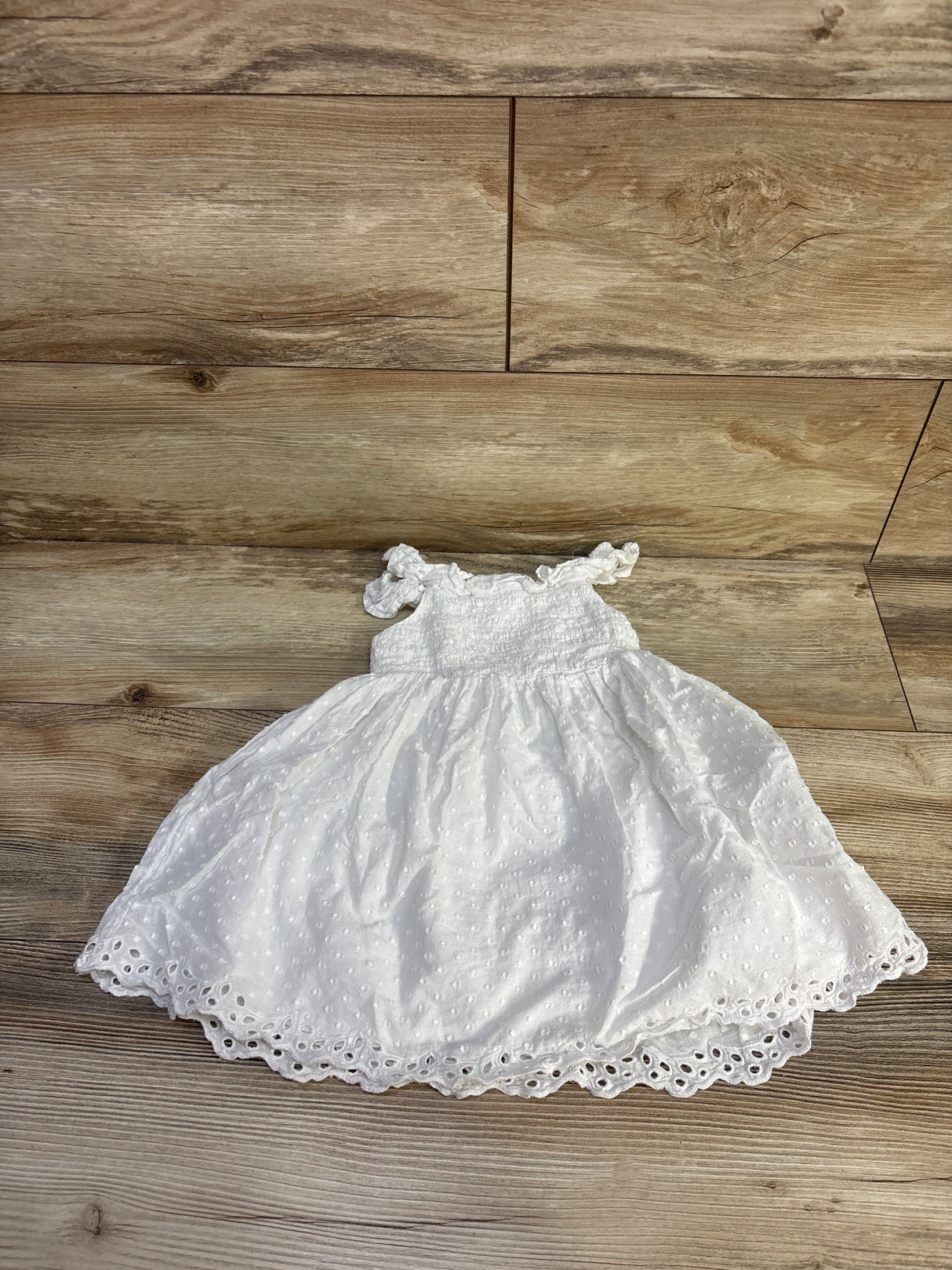 Cat & Jack Smocked Eyelet Trim Dress White sz 2T