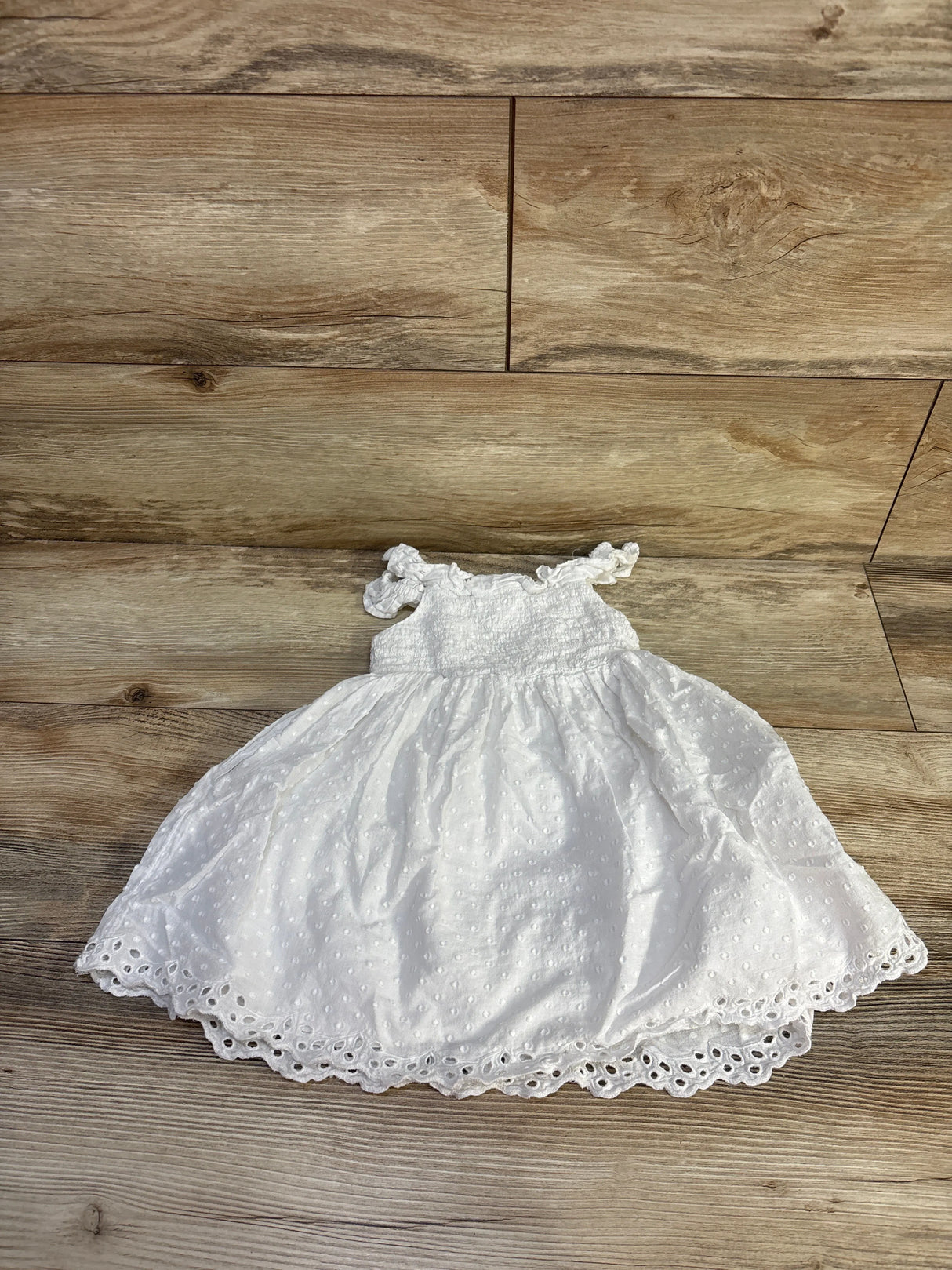 Cat & Jack Smocked Eyelet Trim Dress White sz 2T