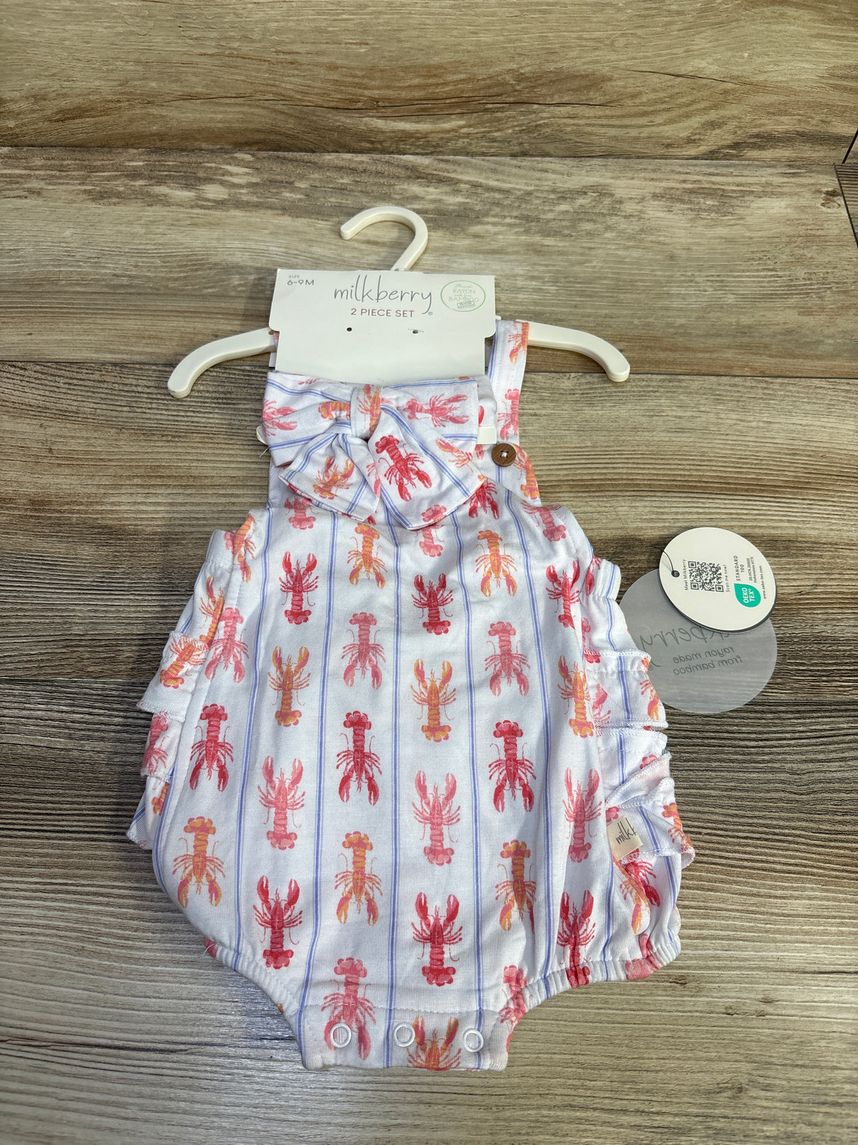 NEW Milkberry 2pc Lobster Ruffle Bubble Romper & Headband Set White sz 6-9m