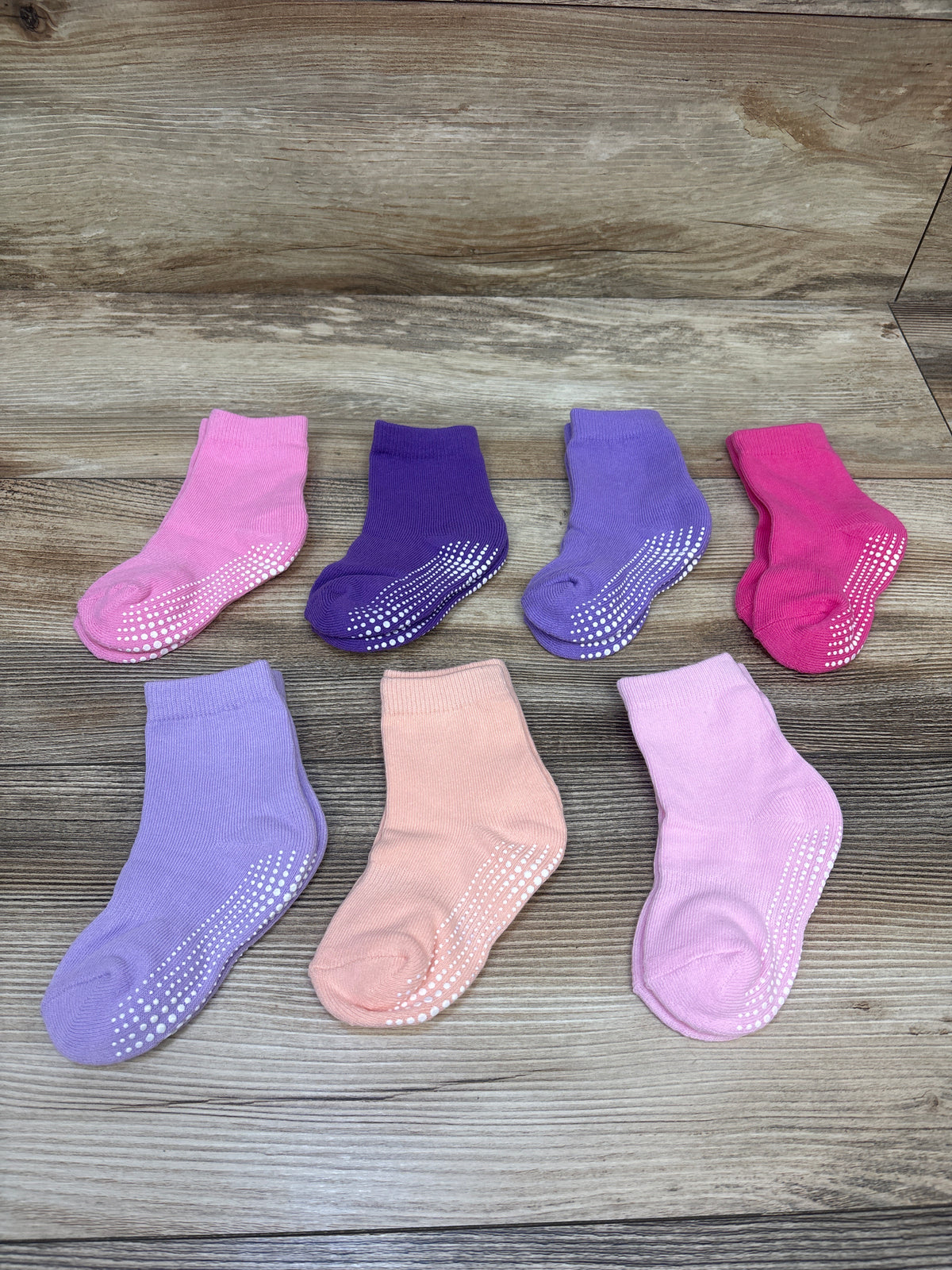 NEW LA Active 7pk Girls' Athletic Grip Socks Pink/Purple sz 12-36m