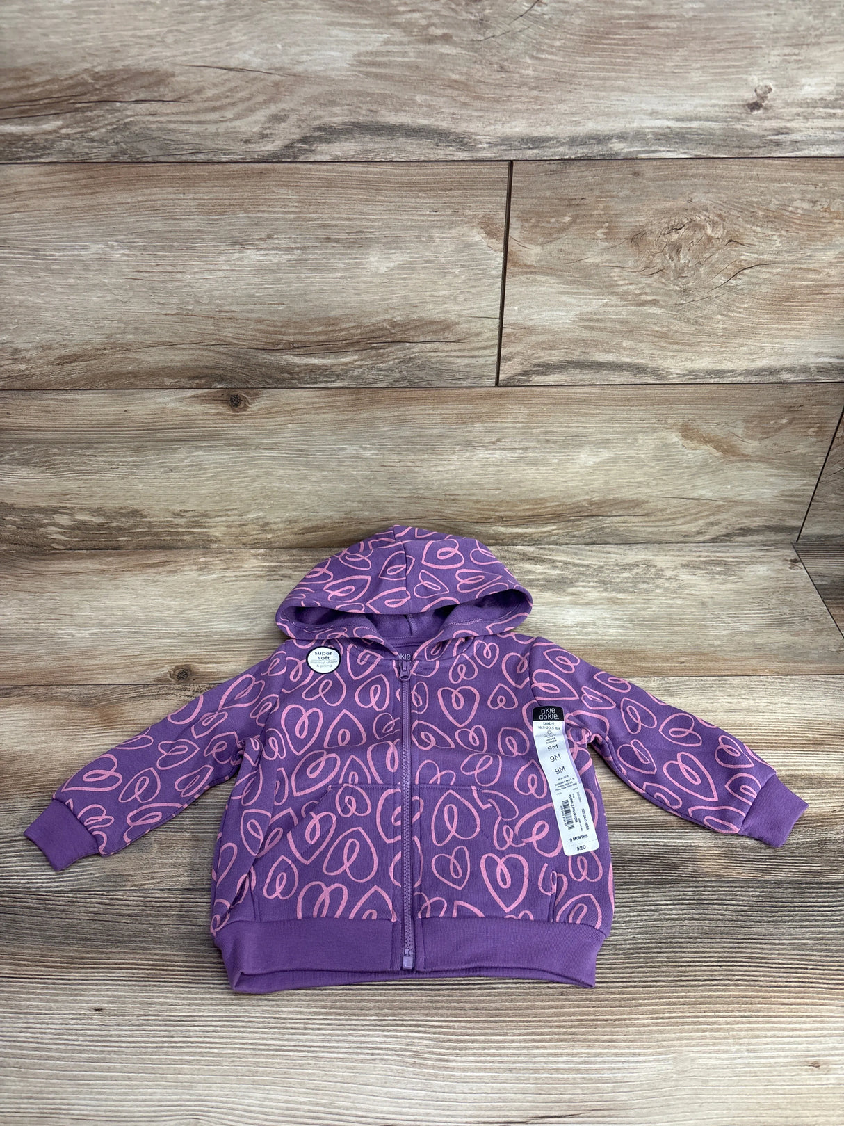 NEW Okie Dokie Heart Print Full-Zip Hoodie Purple sz 9m