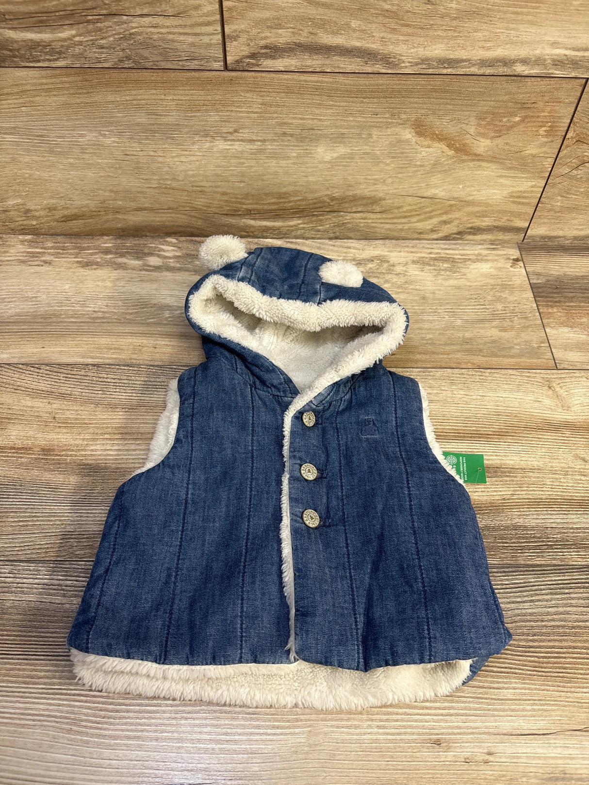 NEW Baby Gap Cozy Quilted Denim Bear Vest Blue sz 0-3m