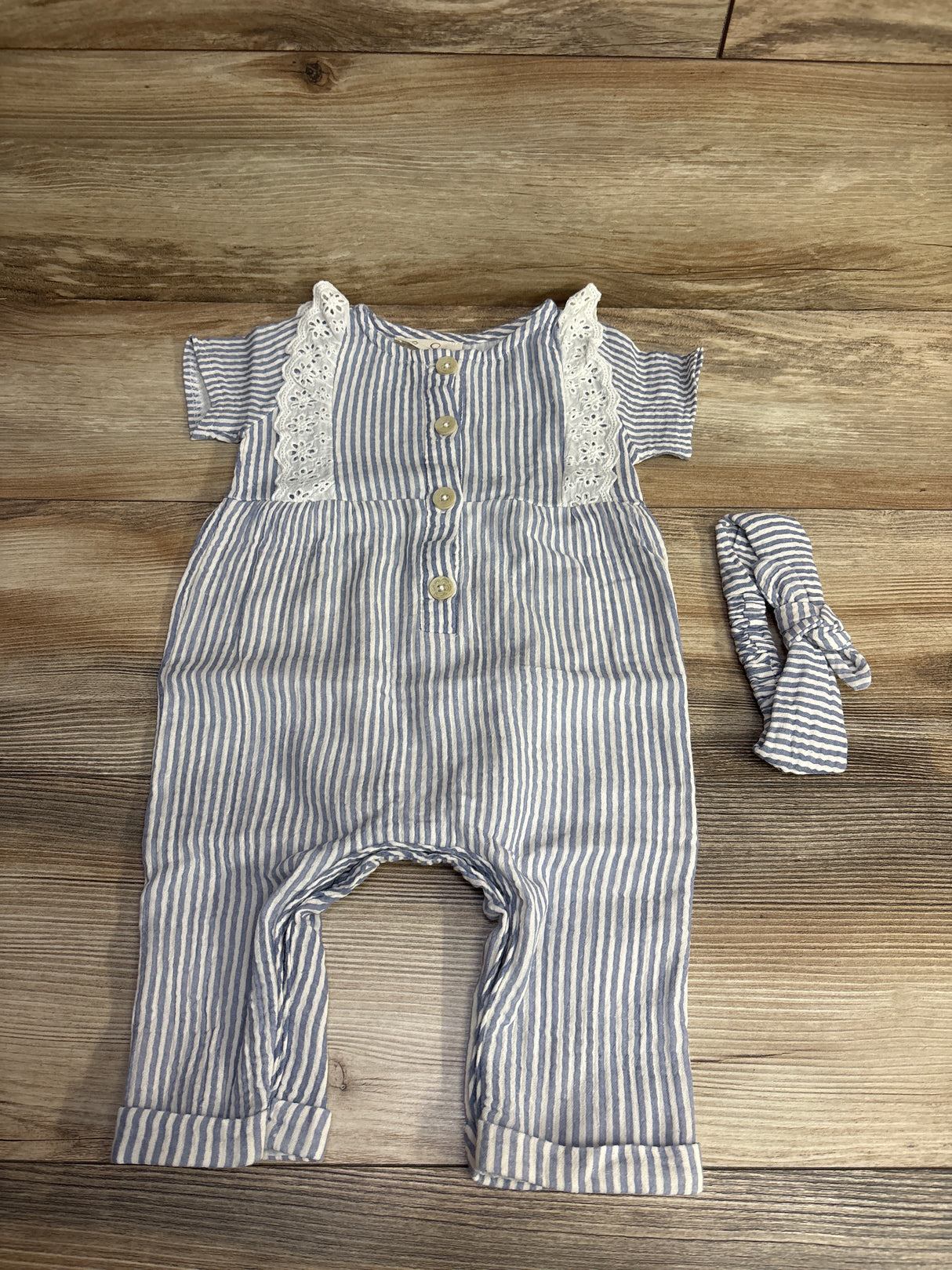 Jessica Simpson Striped Ruffled Coverall Blue sz 6-9m