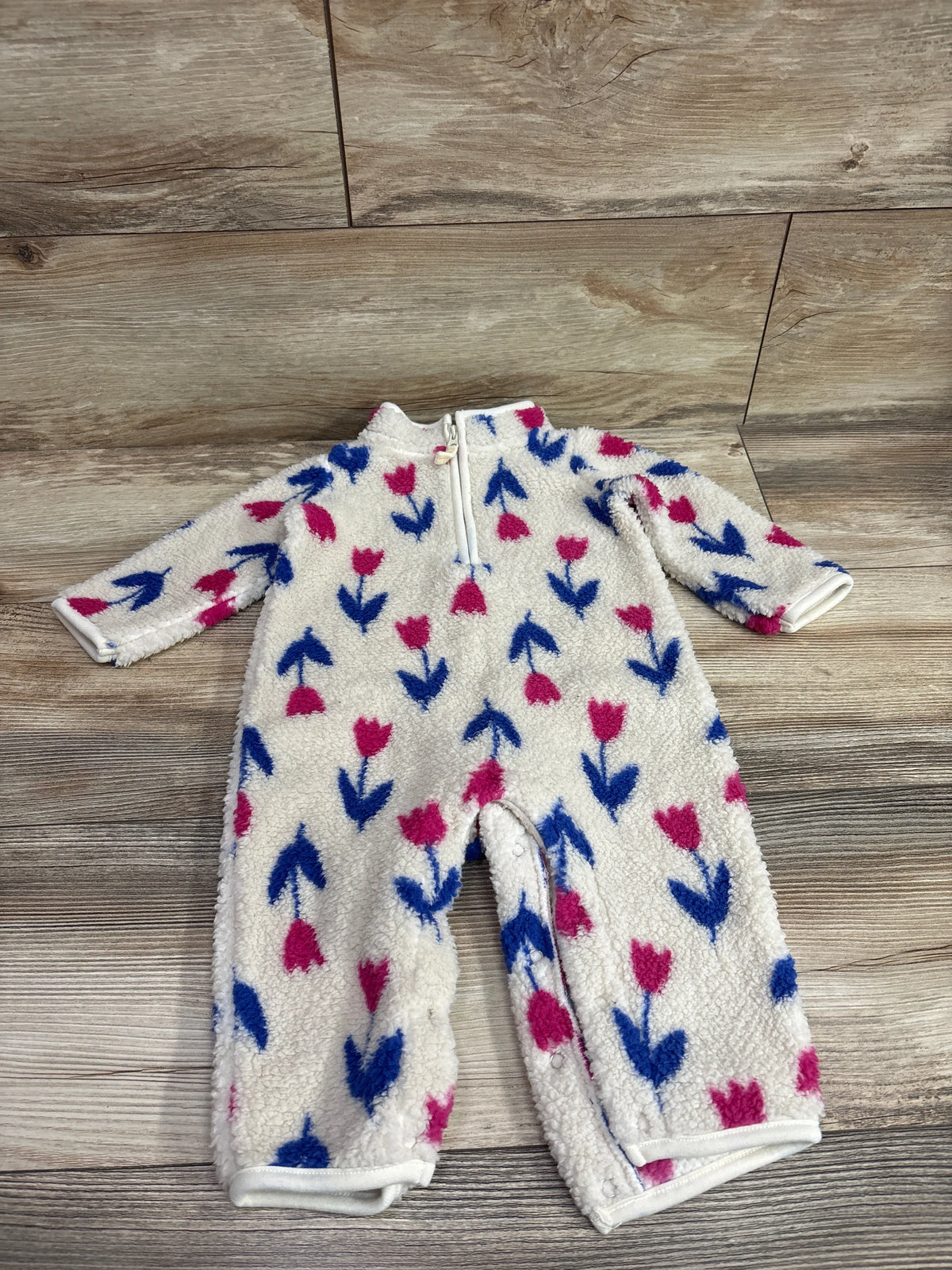 Carter's floral sherpa coverall in beige with pink and blue tulip patterns