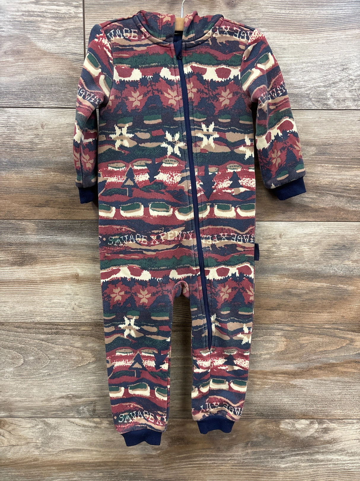 Savage x Fenty Forever Savage Hooded Onesie Red Cognac Cabin Print sz 12-18m
