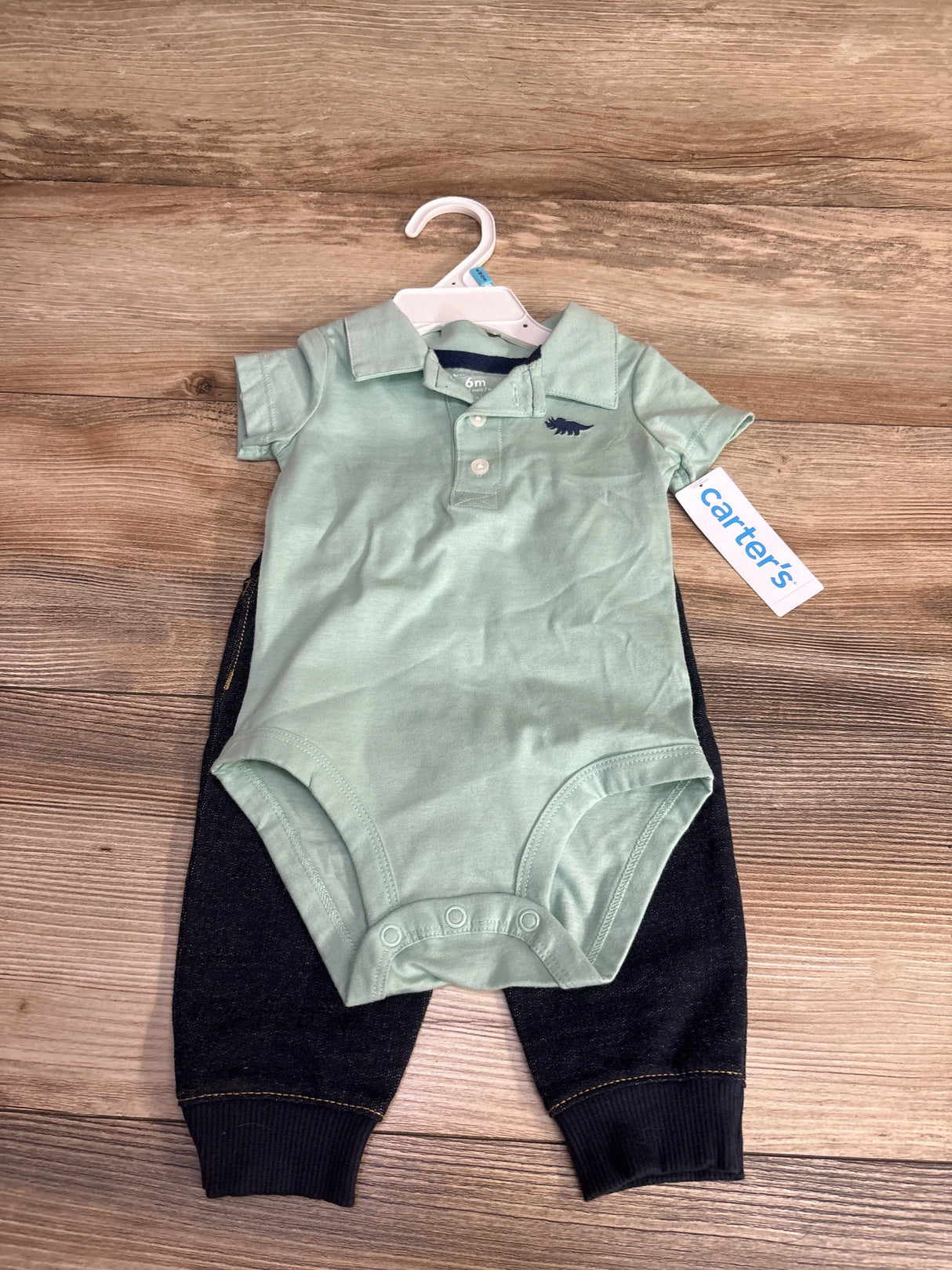NEW Carter's Polo Dinosaur Bodysuit & Joggers Set Sage sz 6m