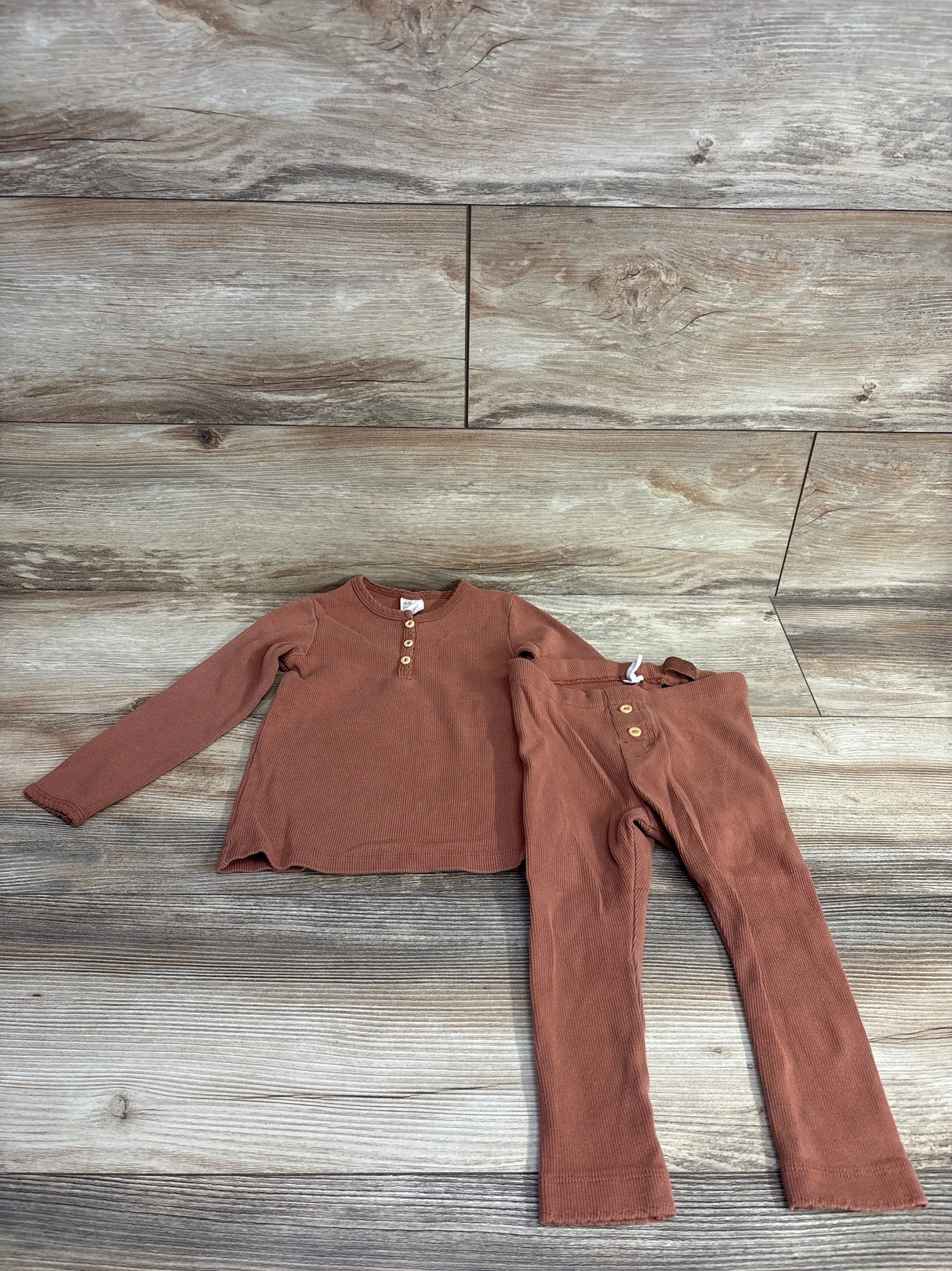 H&M 2pc Ribbed Henley Shirt & Bottoms Brown sz 2T
