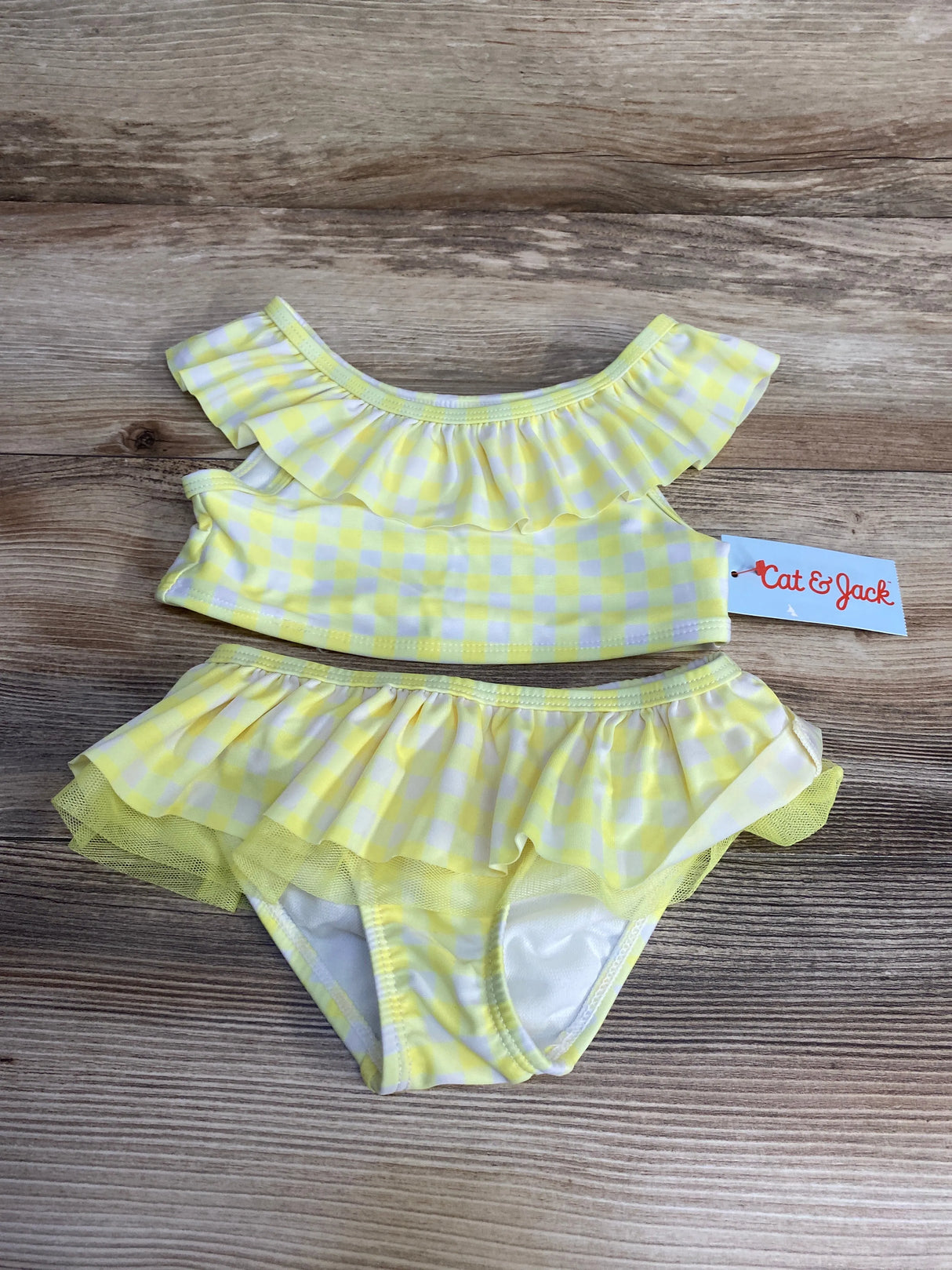 NEW Cat & Jack 2pc Gingham Swimsuit Set Yellow sz 4T - Me n Mommy To Be