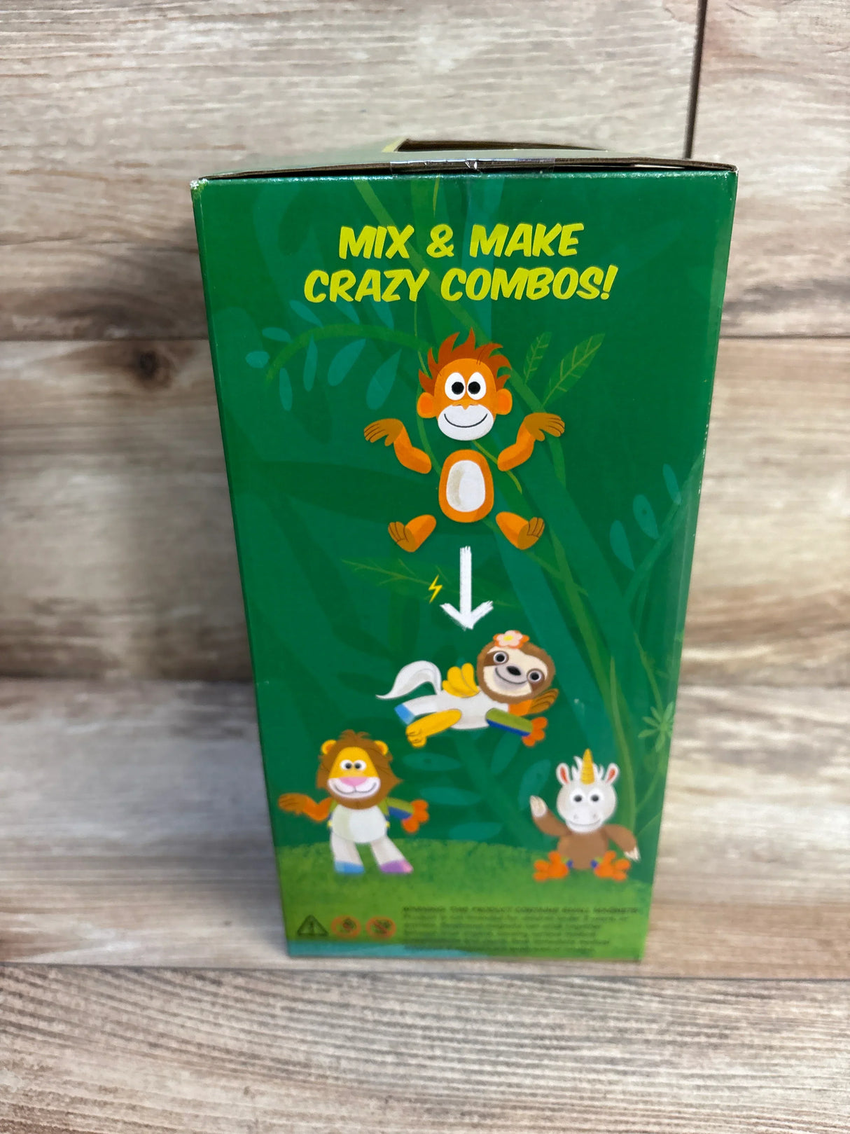 Front of Animoodles Randy Orangutan magnetic plush box with Mix and Make Crazy Combos! headline and cartoon mixable animals