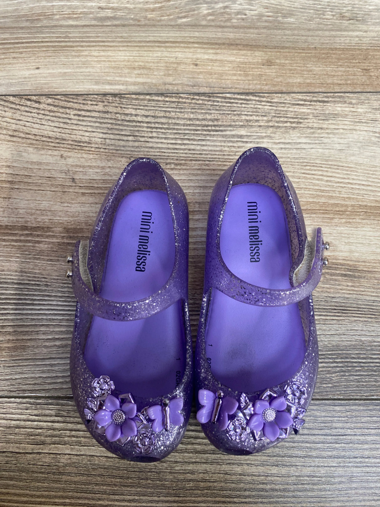 Mini Melissa Ultragirl Chrome Flower Ballet Flats Purple sz 6/7c