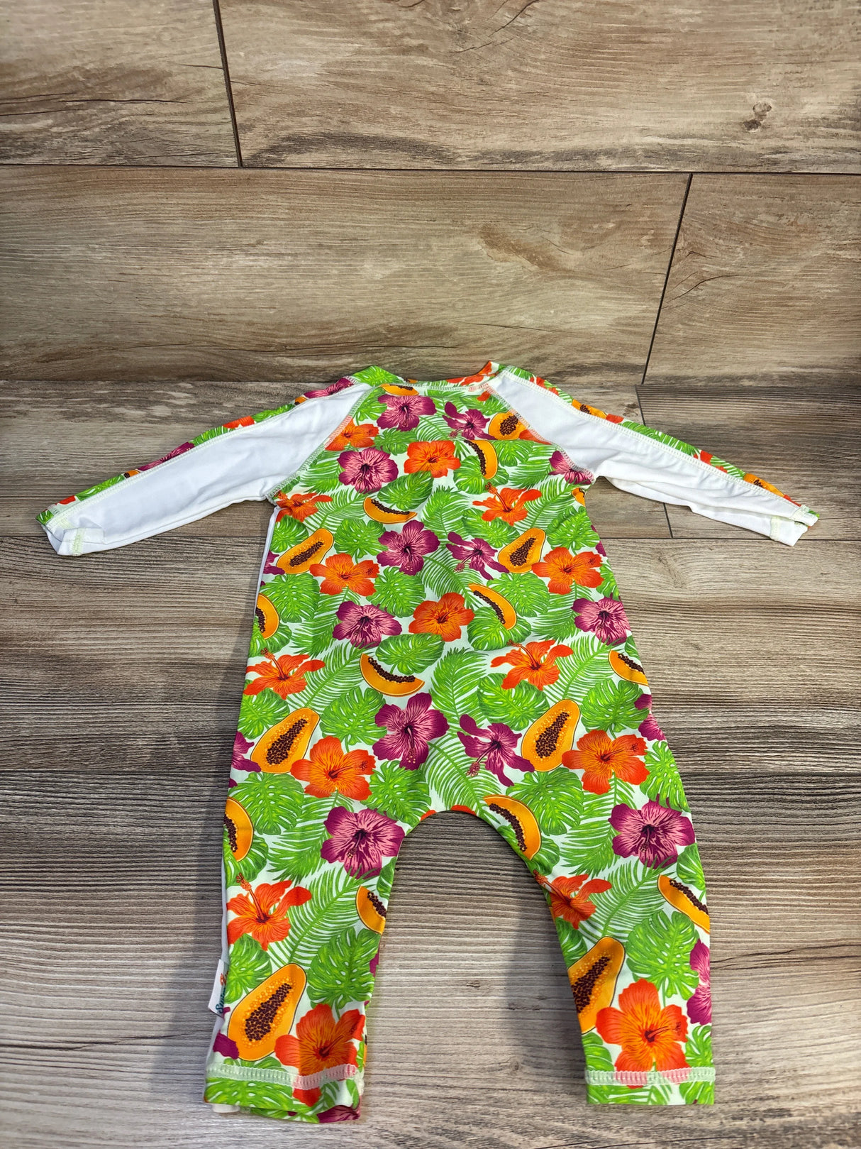 NEW SwimZip Long Sleeve Romper Sunsuit Hibiscus Green sz 6-12m