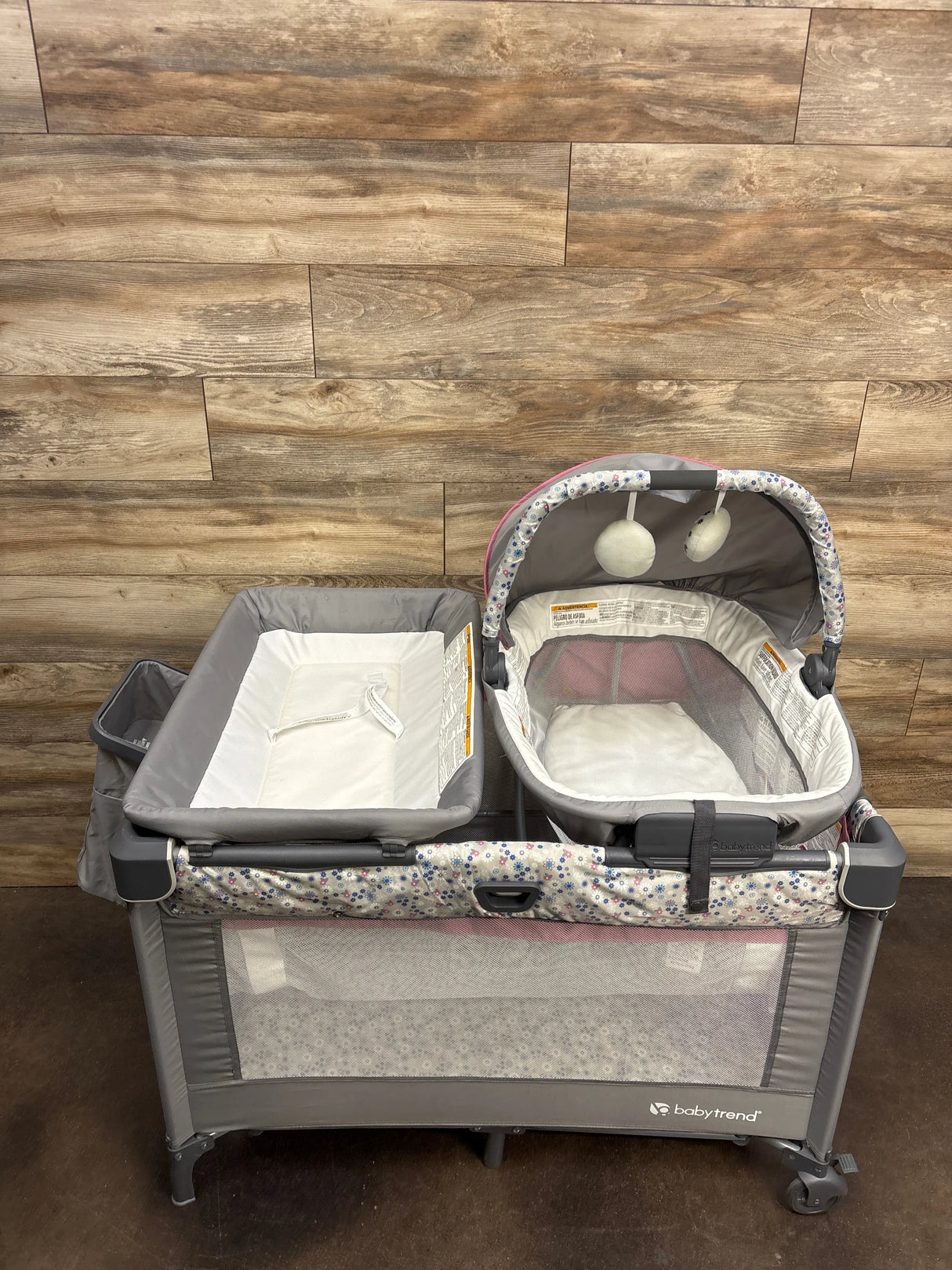 Baby Trend Nursery Den Playard with Rocking Cradle - Daisy Pink