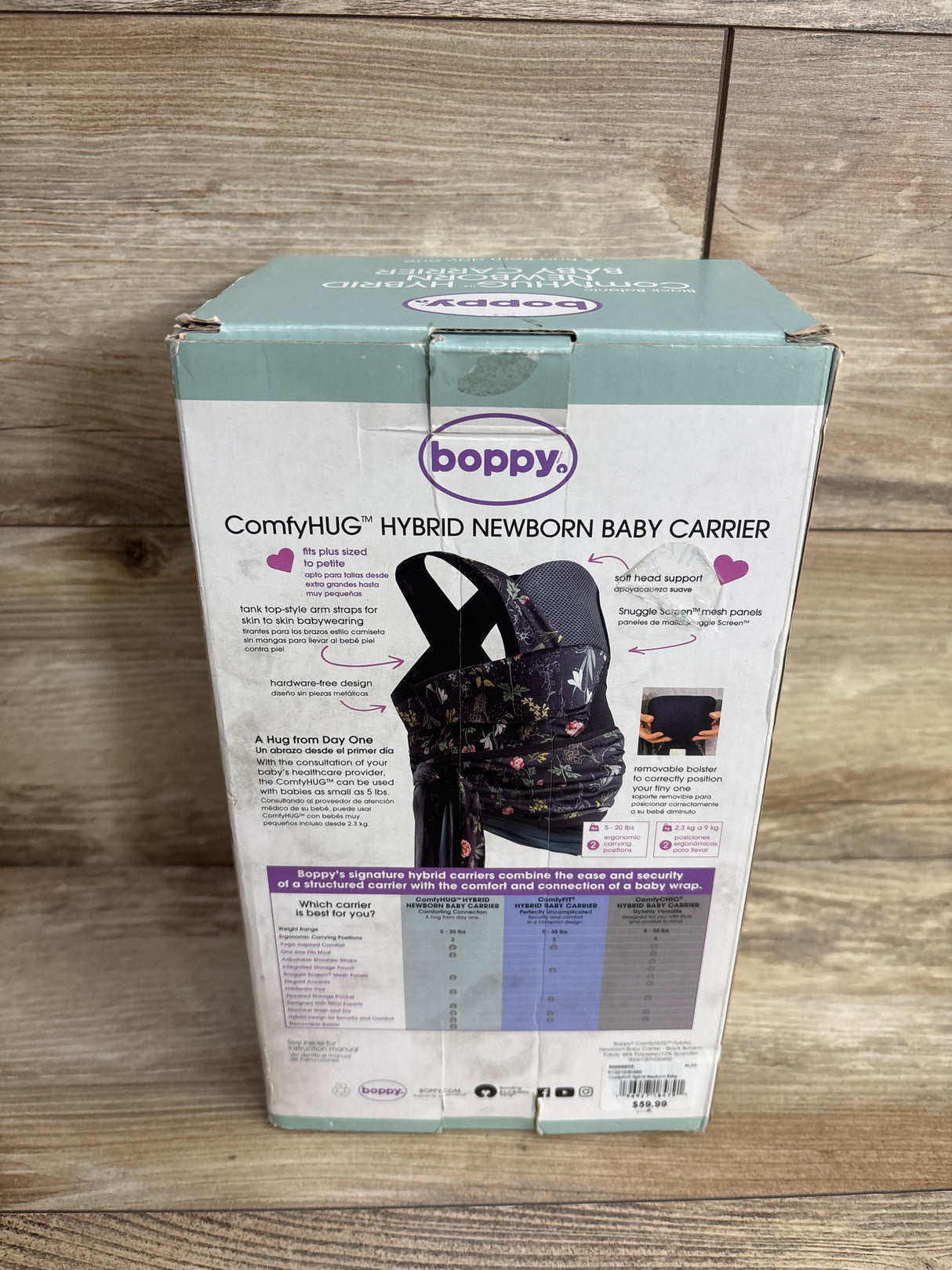 Boppy ComfyHUG Hybrid Newborn Baby Carrier Black Botanic 5-20lbs