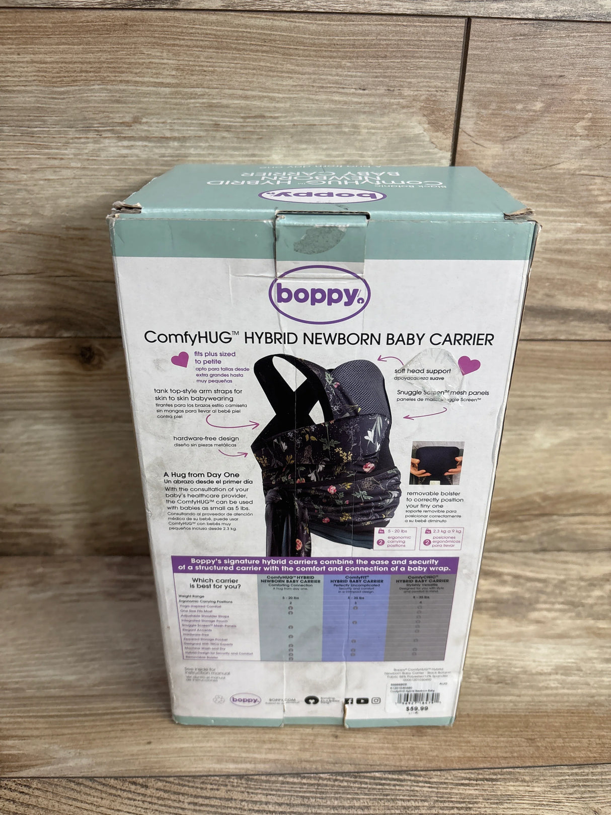Boppy ComfyHUG Hybrid Newborn Baby Carrier Black Botanic 5-20lbs