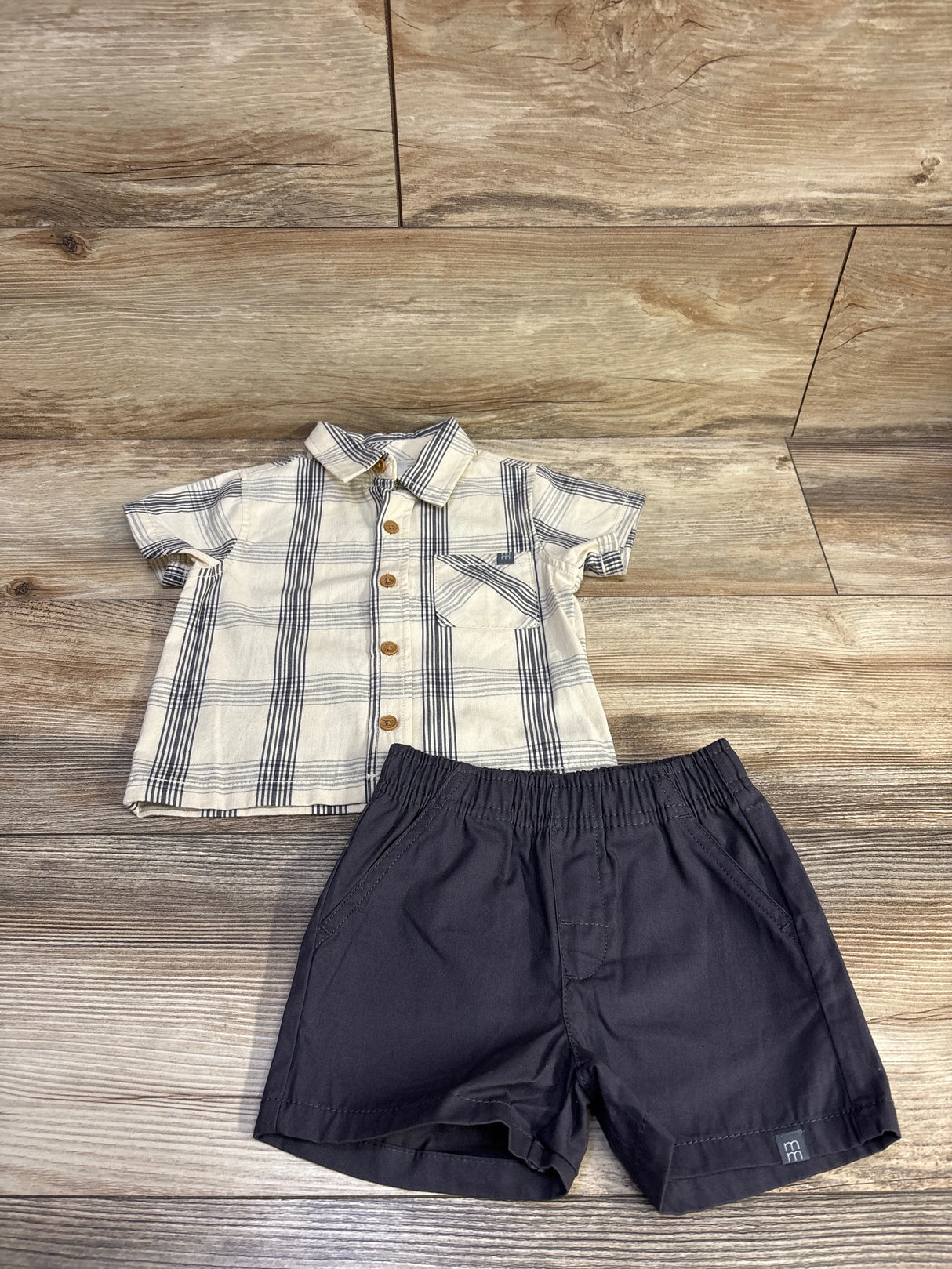 Modern Moments 2pc Button-Up Shirt & Shorts Set Cream sz 12m