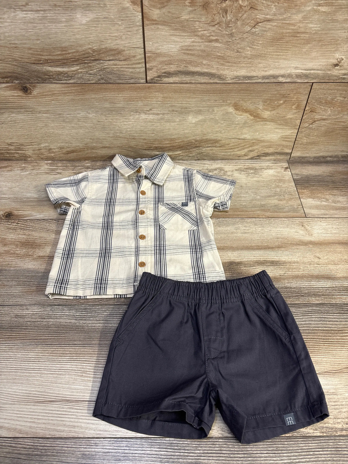 Modern Moments 2pc Button-Up Shirt & Shorts Set Cream sz 12m
