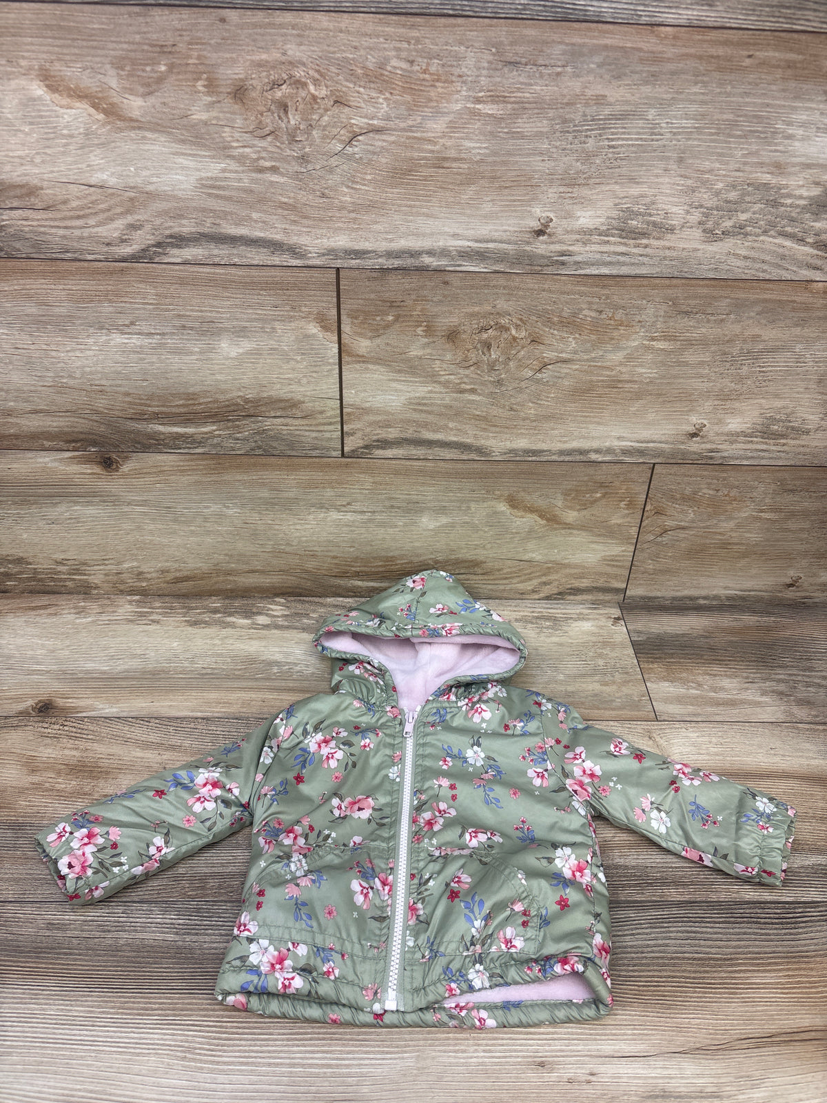 Penelope Mack Floral Fleece Lined Waterproof Jacket Green sz 12m