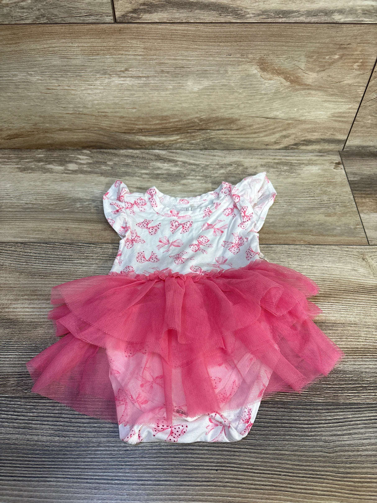 Milkberry Bow Print Lace Tulle Bodysuit Dress White sz 0-3m