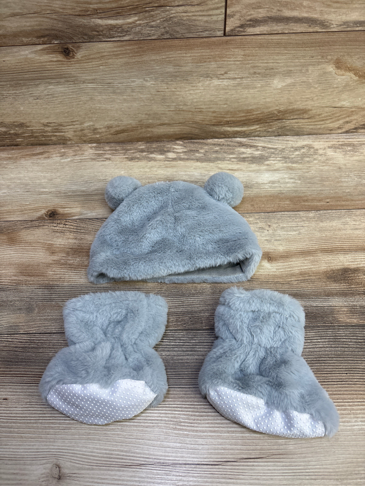Manhattan Kids 2pc Faux Fur Bear Ear Hat & Booties Set Grey sz 2-3T