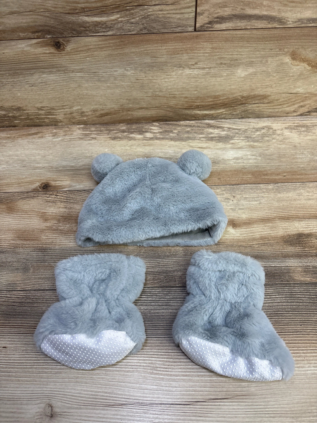 Manhattan Kids 2pc Faux Fur Bear Ear Hat & Booties Set Grey sz 2-3T