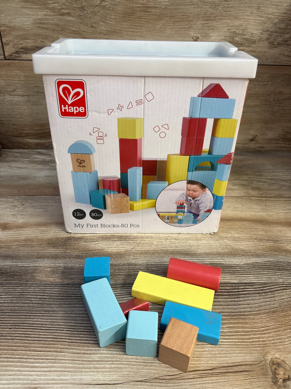 Hape My First Blocks - 80pc Wooden Blocks with Sorting Container