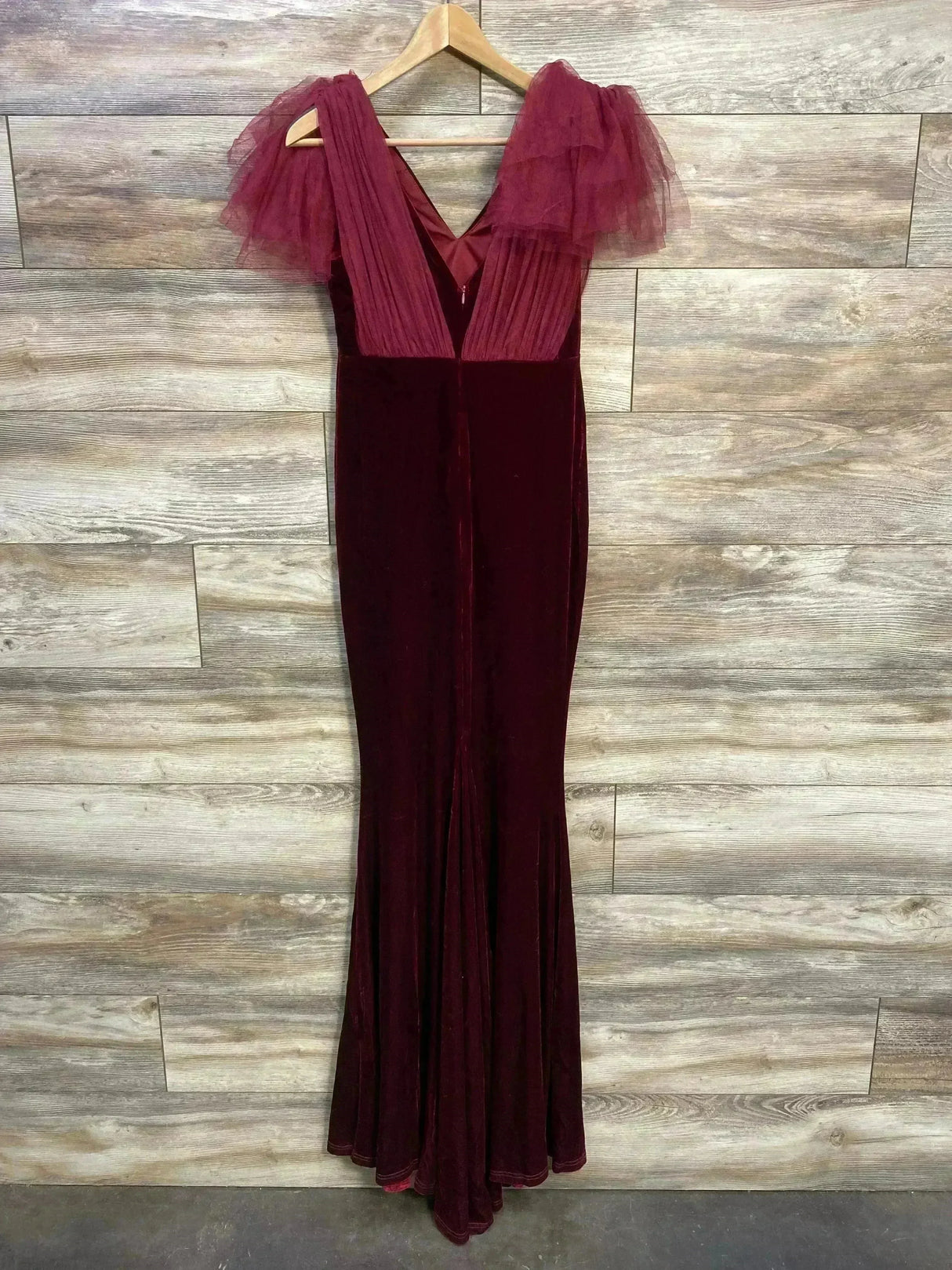 Faeriesty Maternity Contrast Mesh Velvet Mermaid Dress Burgundy sz Medium - Me n Mommy To Be