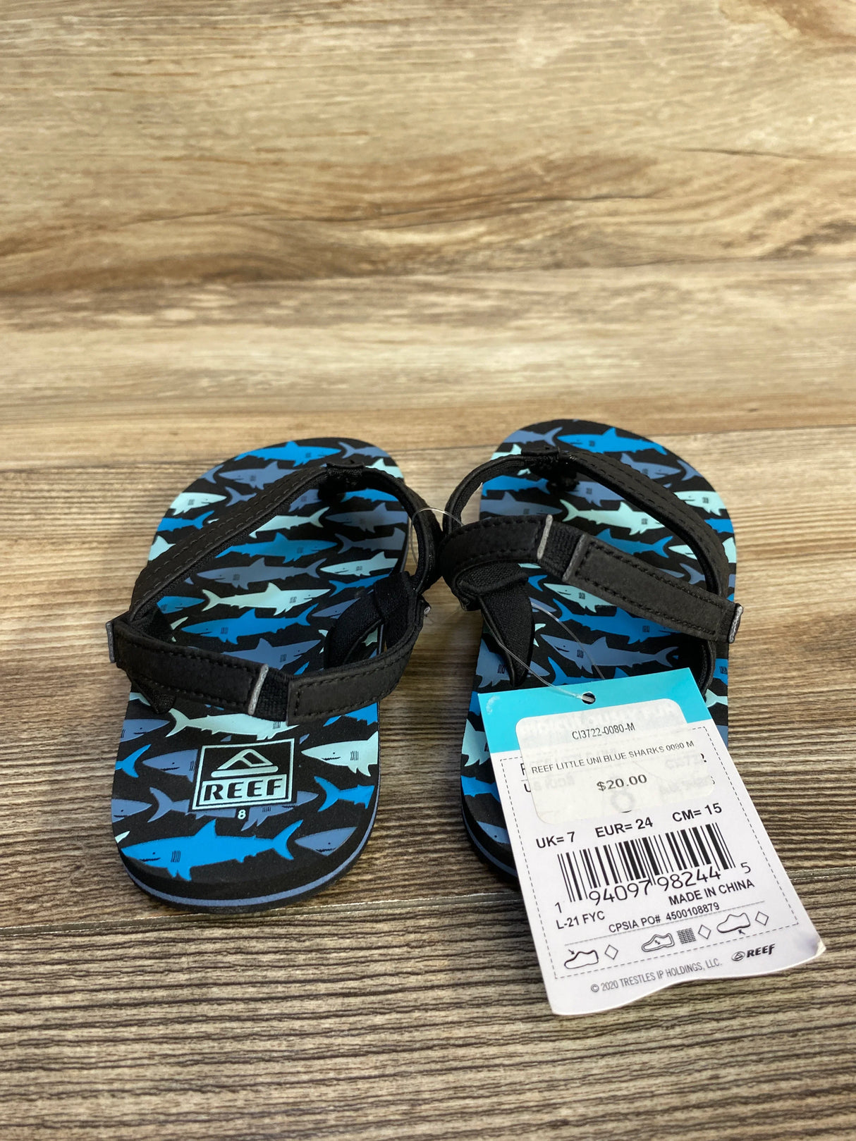 NEW Reef Little Uni Flip Flops in Blue Sharks sz 7c - Me n Mommy To Be