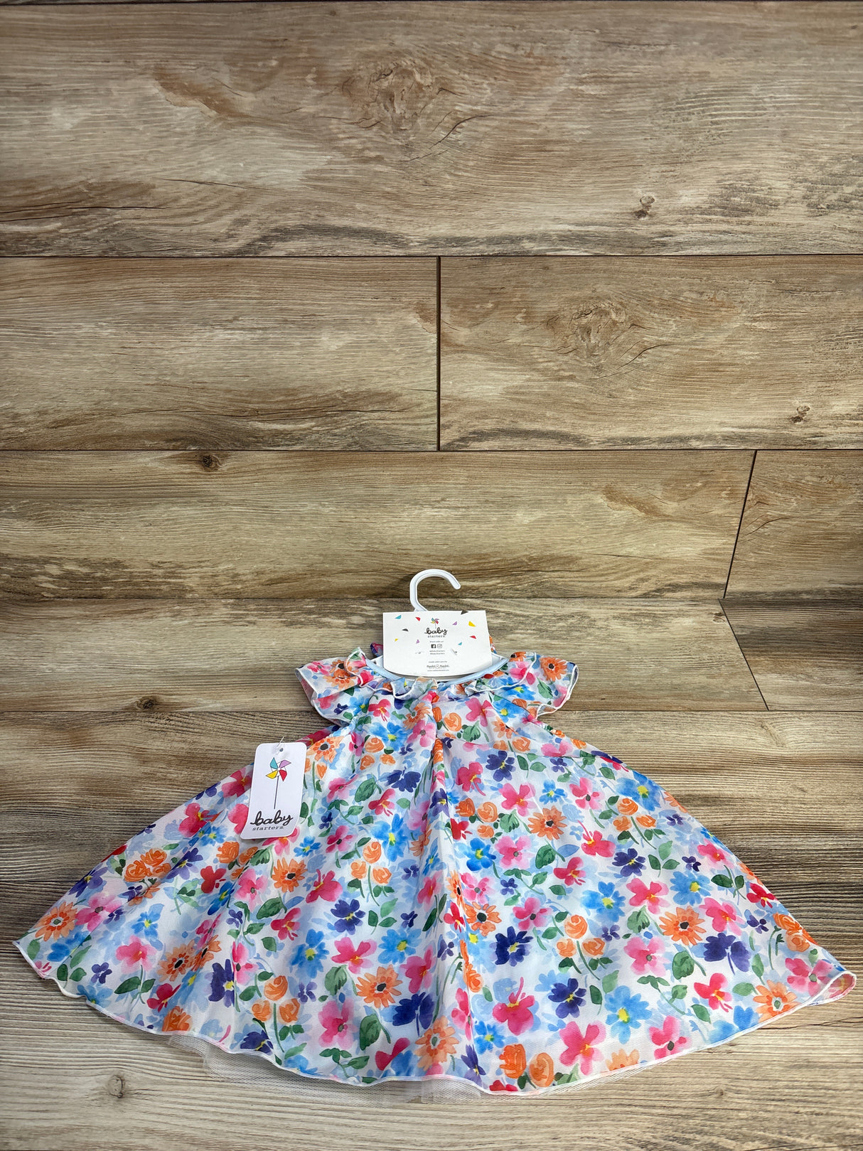 NEW Baby Starters 2pc Floral Bodysuit Dress & Headband Set Blue sz 9m