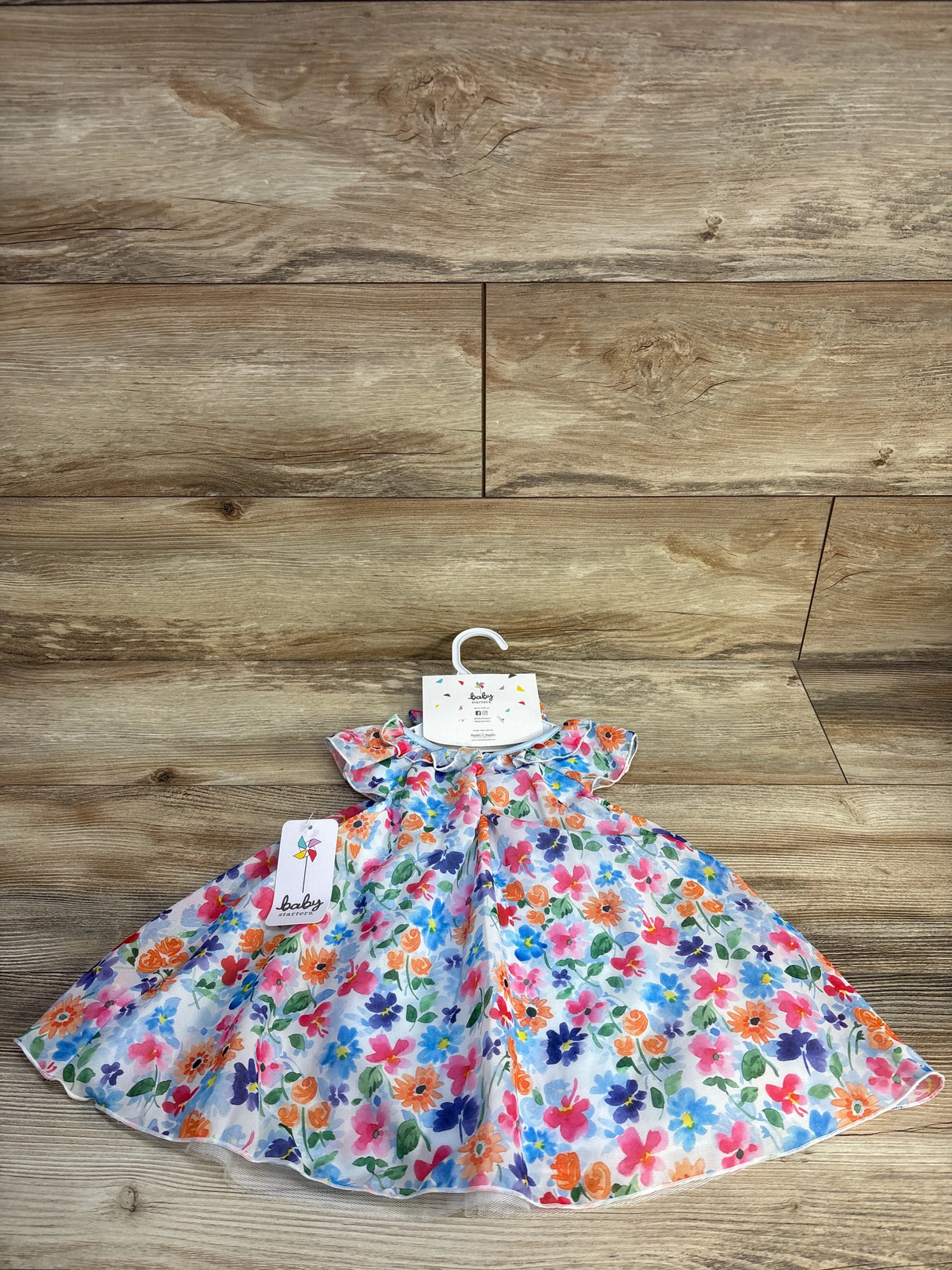 NEW Baby Starters 2pc Floral Bodysuit Dress & Headband Set Blue sz 9m