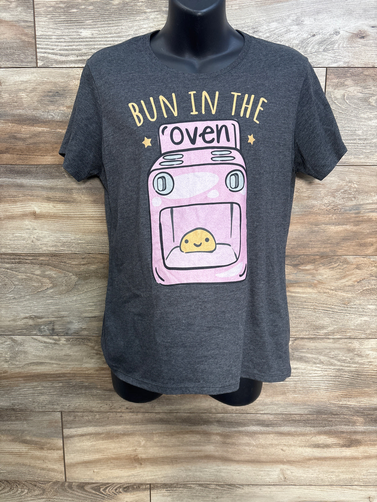 Port & Company Maternity 'Bun in The Oven' Shirt Grey sz Large